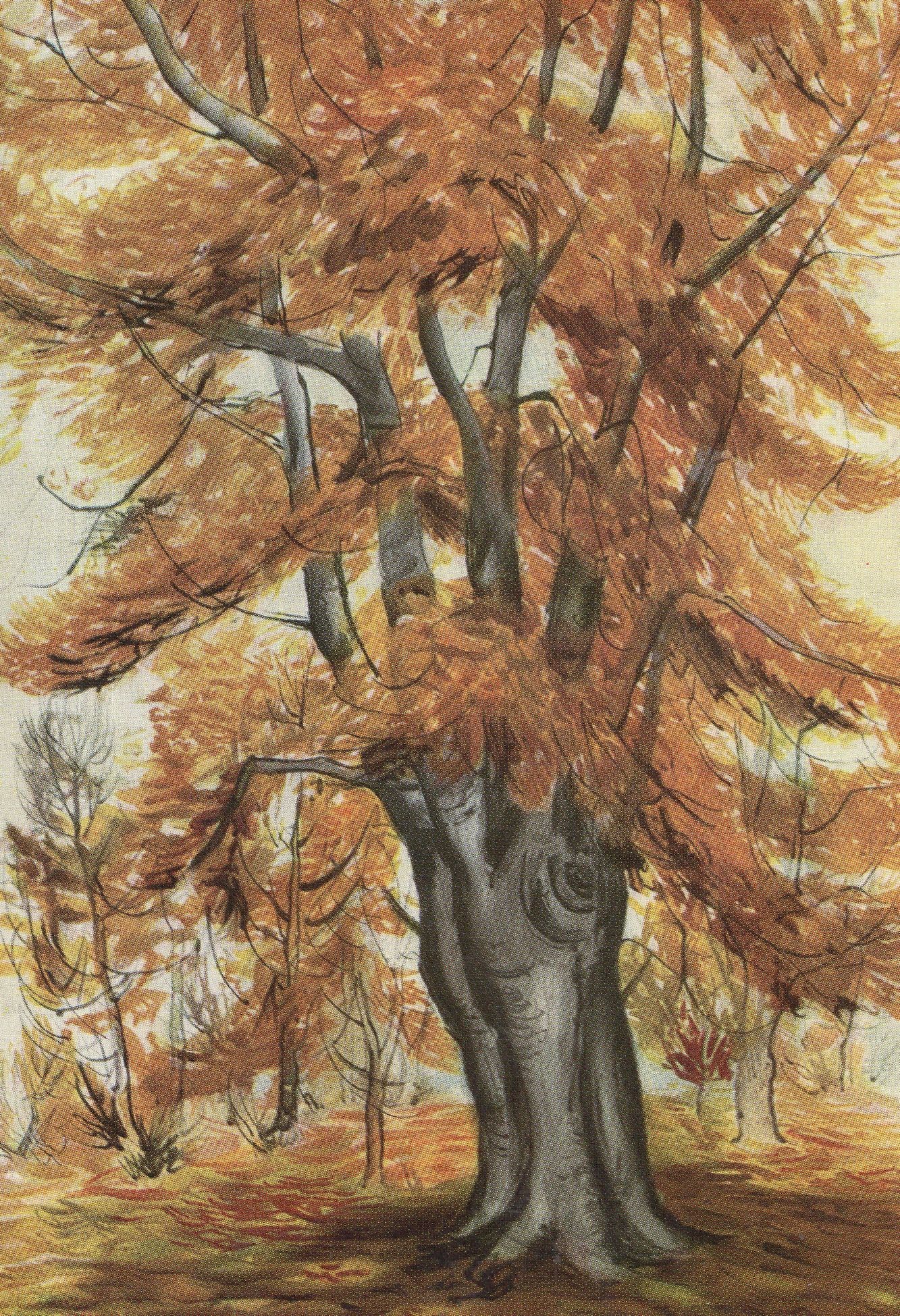 London 1940s Autumn Trees Painting Poster Transport Train Postcard