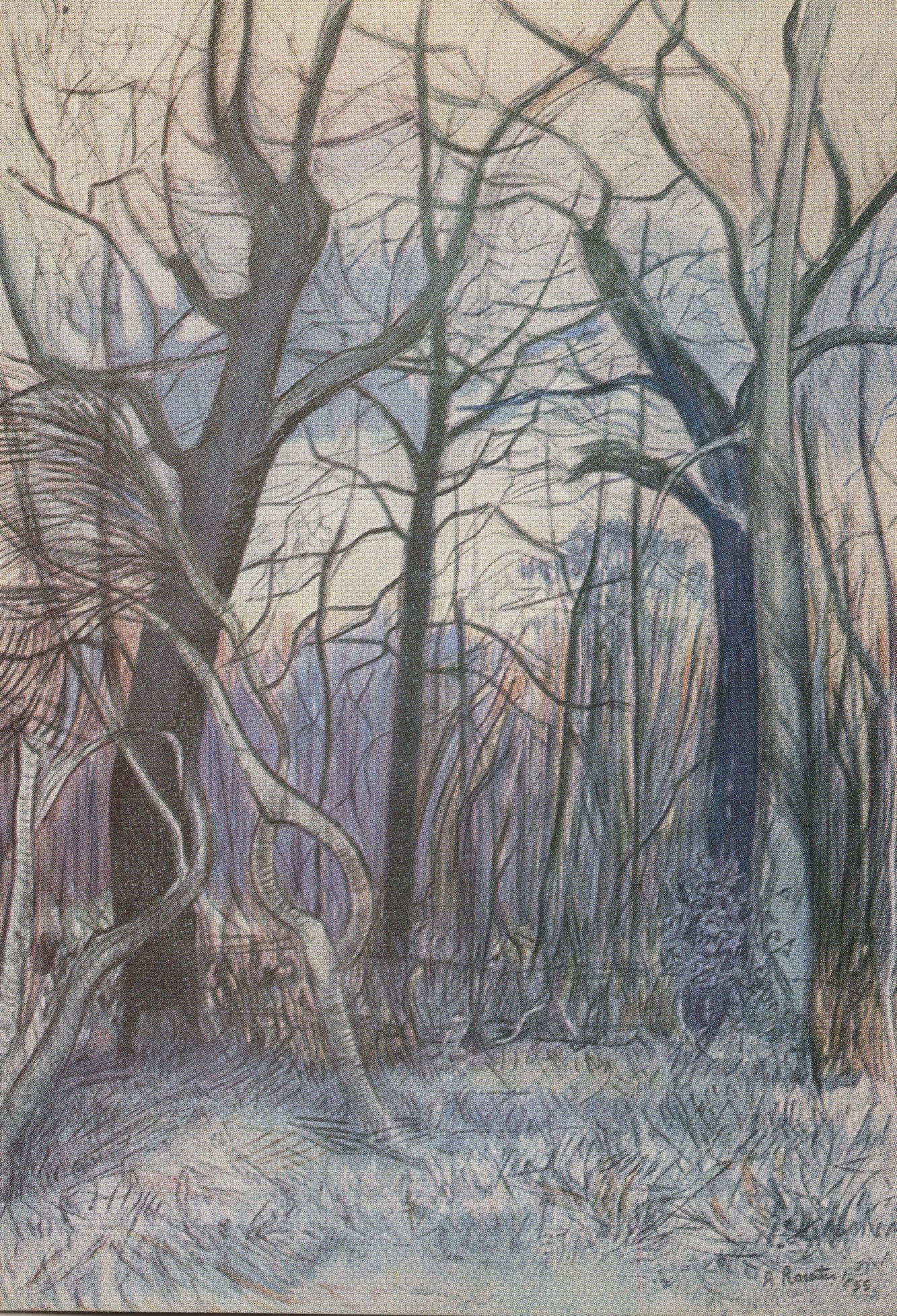 London Woods Snow Winter 1950s Painting Transport Poster Postcard