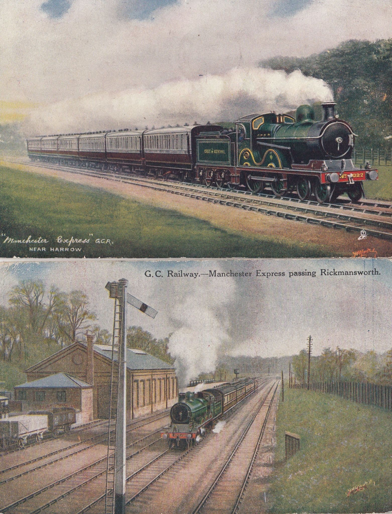 Manchester Express Passing Rickmansworth Station 2x Train Postcard s