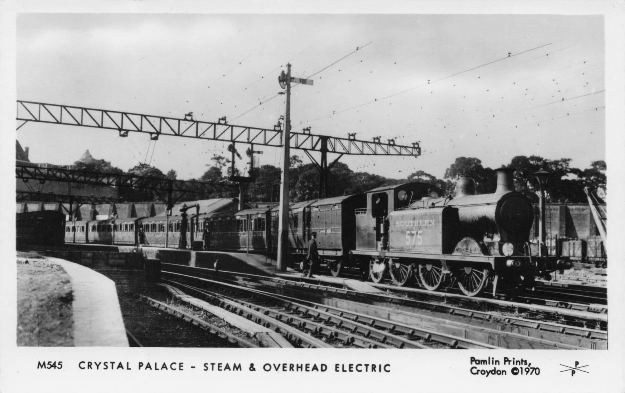 575 Old Train at Crystal Palace Station Pamlin Prints Railway RPC Postcard