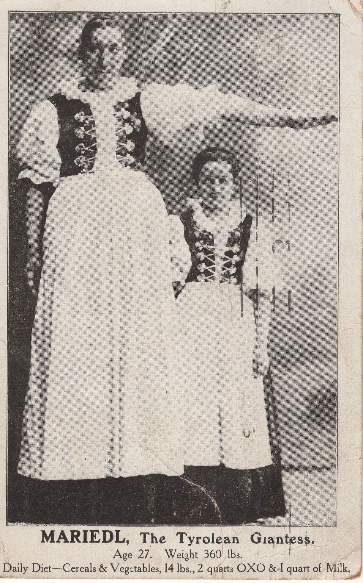 Mariedl The Tyrolean Giantess Antique Human Freak Postcard Please Read