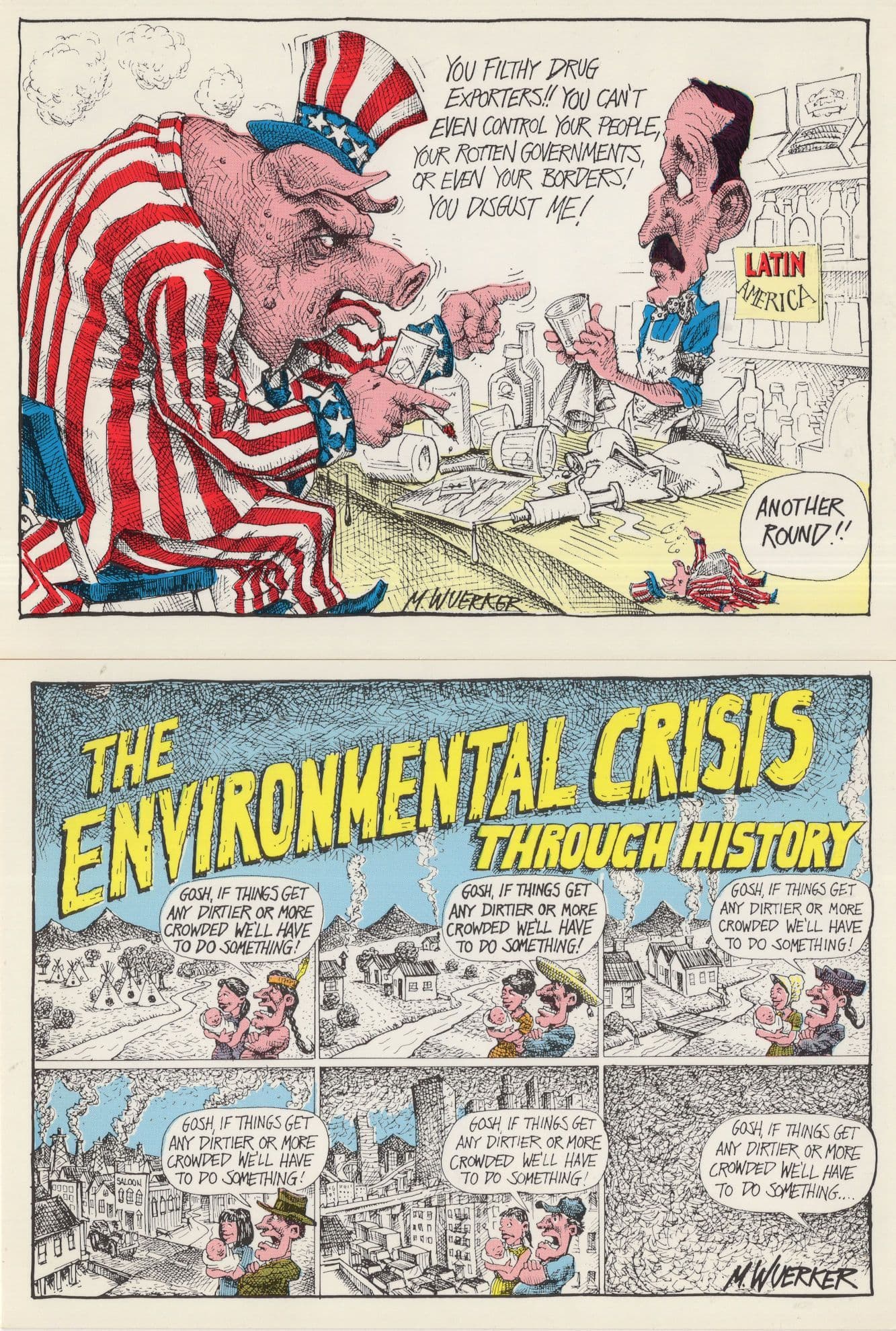 Matt Wuerker 2x Environment Climate Crisis 1990s Comic Postcard s