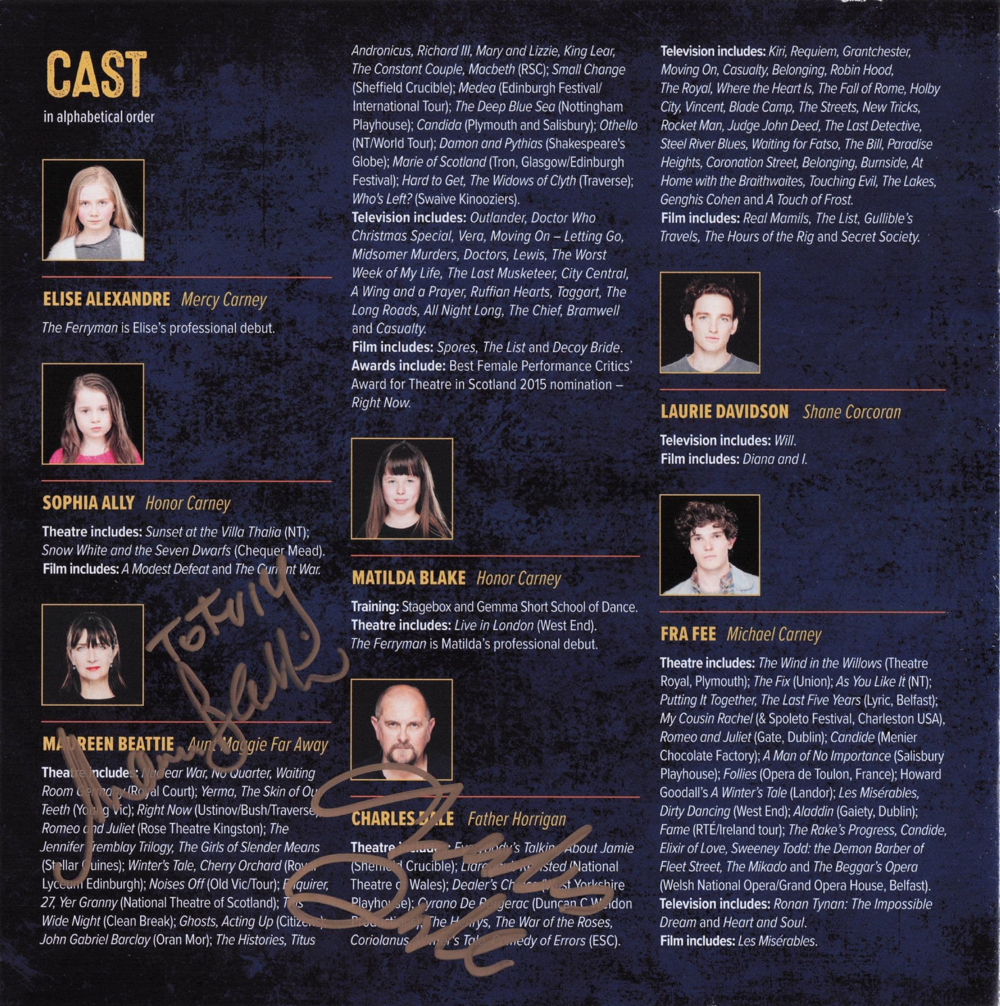 Maureen Beattie Taggert Dr Who Charles Dale Hand Signed Theatre Page