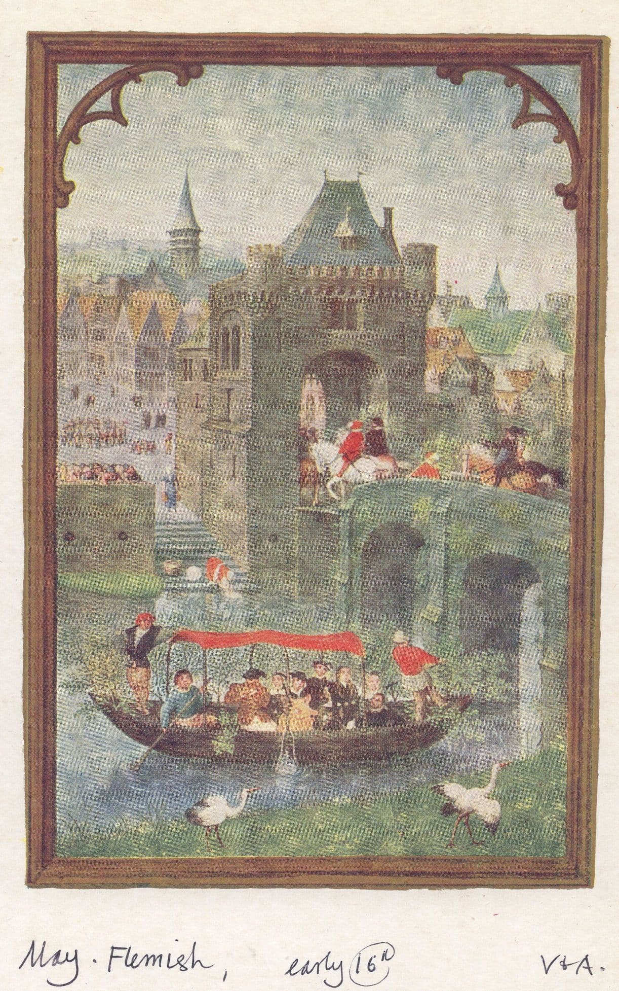 Medieval Middle Ages Boat Trip Book Of Hours V&A Old Postcard