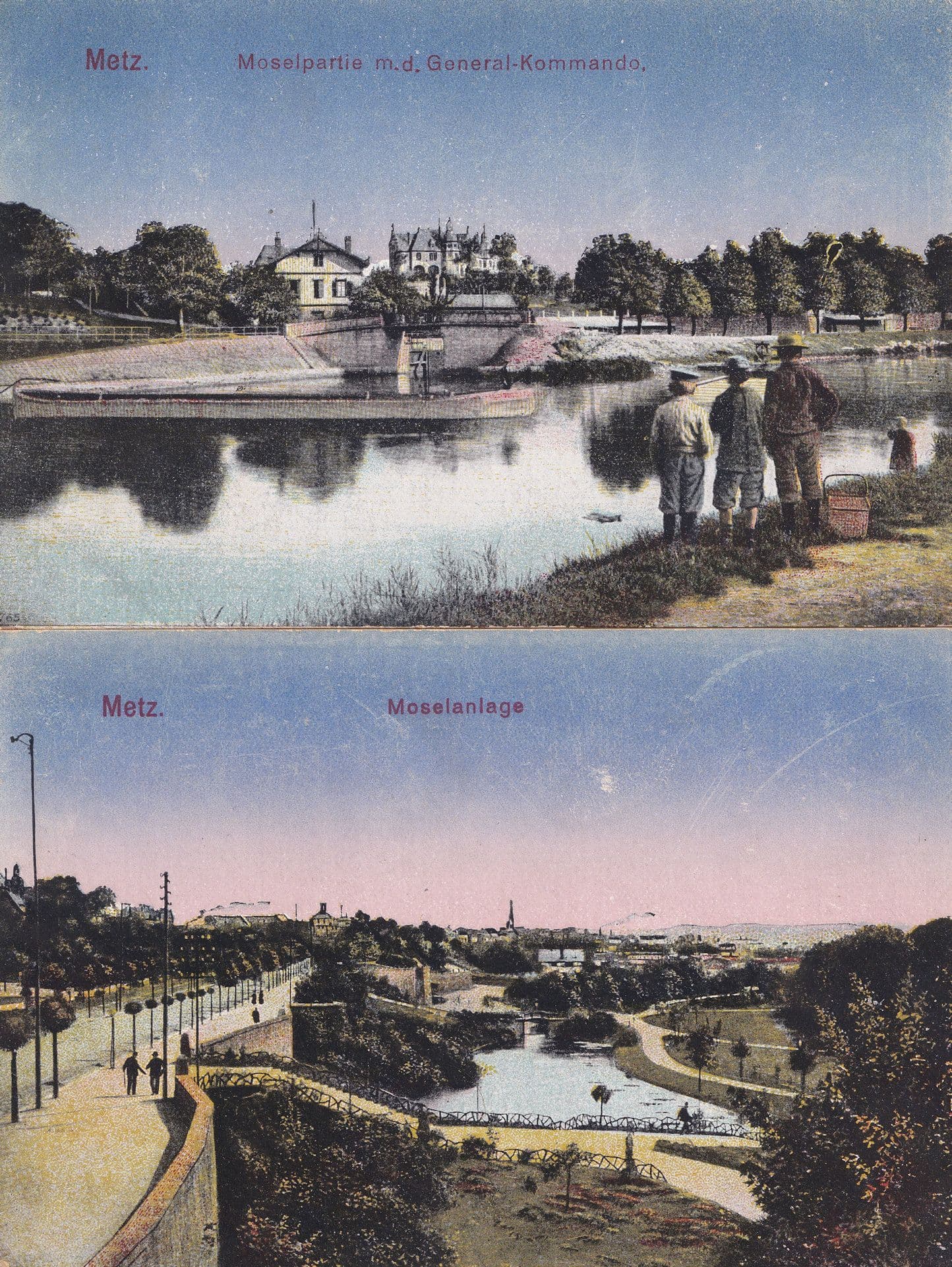 Metz Child Military Hat Waterside Moselpartie Moselanlage 2x German Postcard s