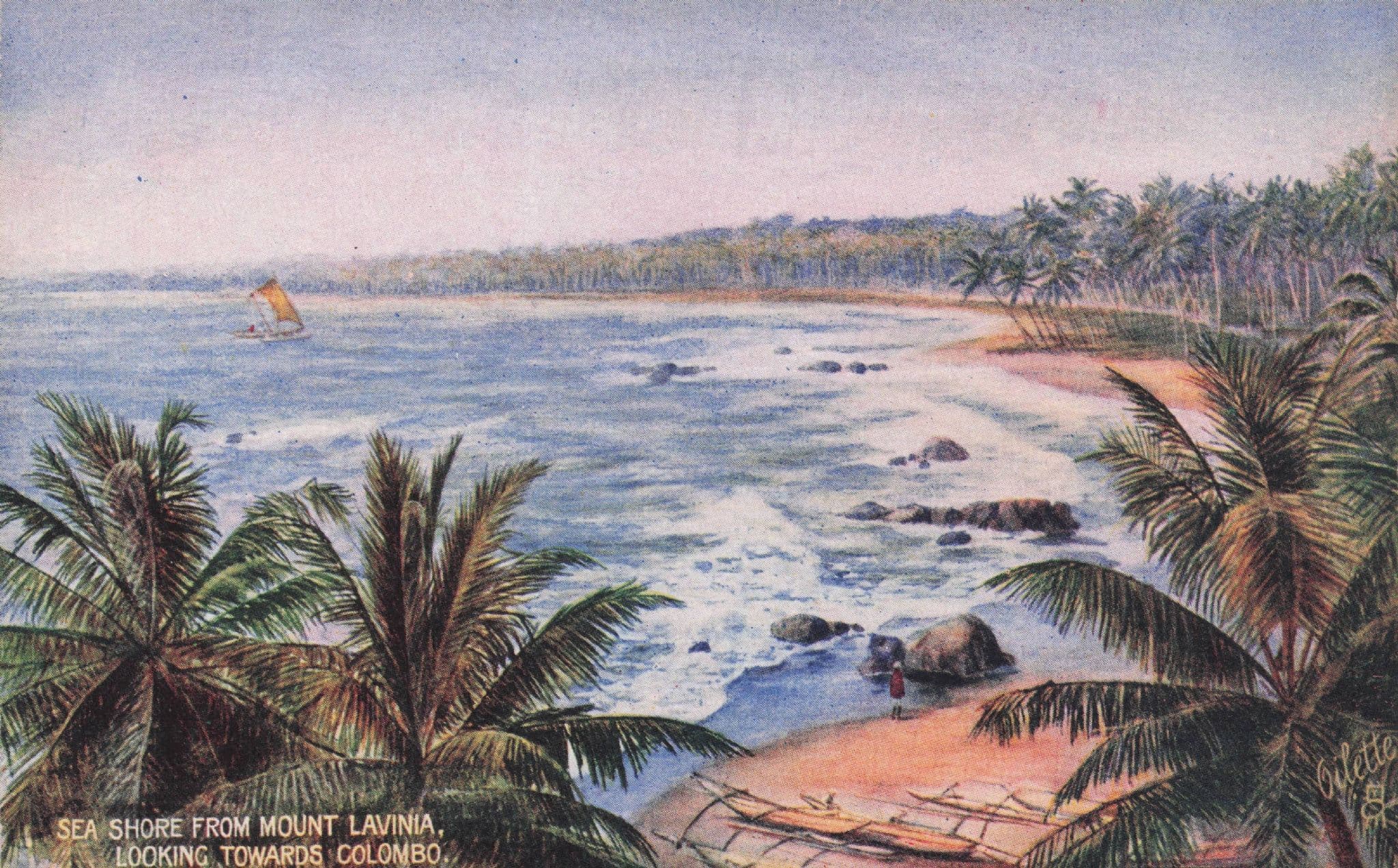 Mount Lavina Colombo India Sailing Boat Tucks Old Oilette Postcard
