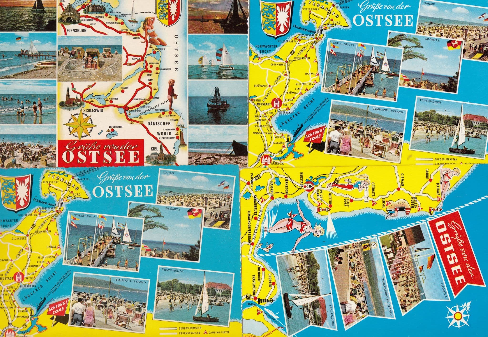 Ostsee German Map 4x Postcard s