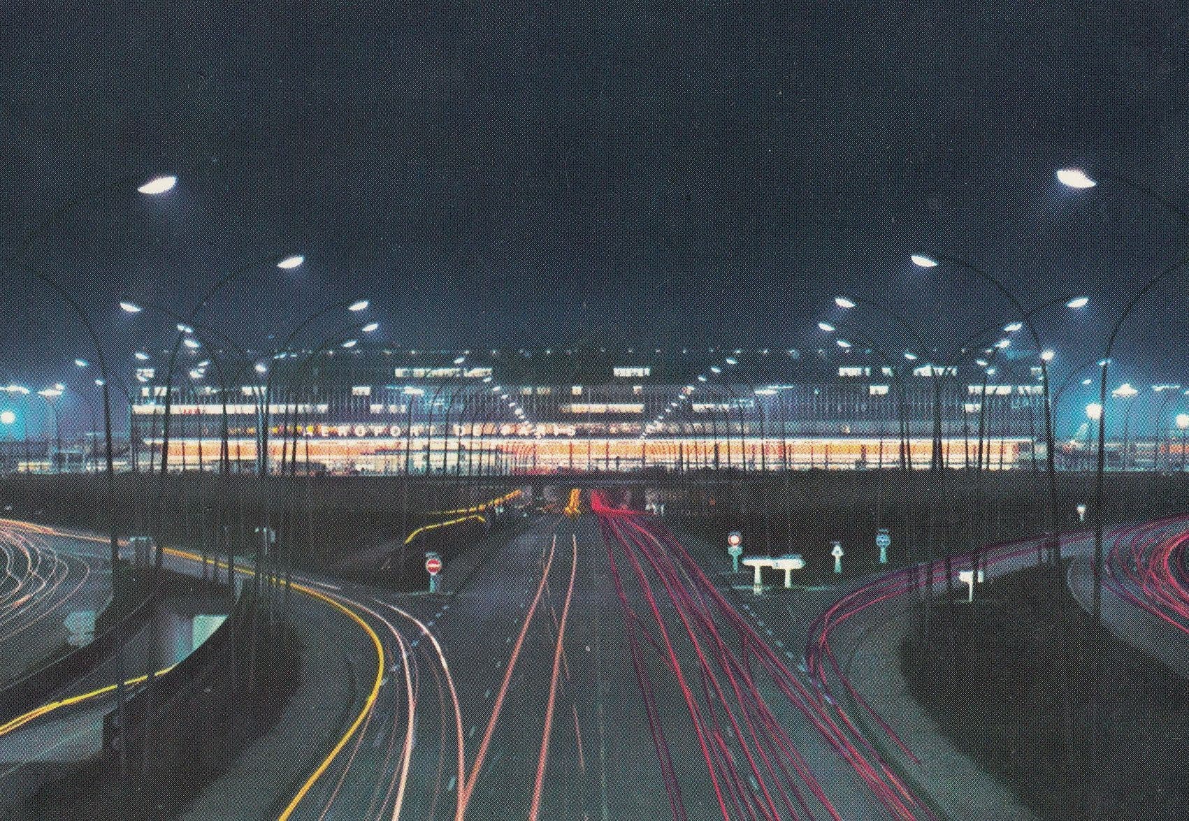 Paris Orly Airport At Night 1960s Postcard