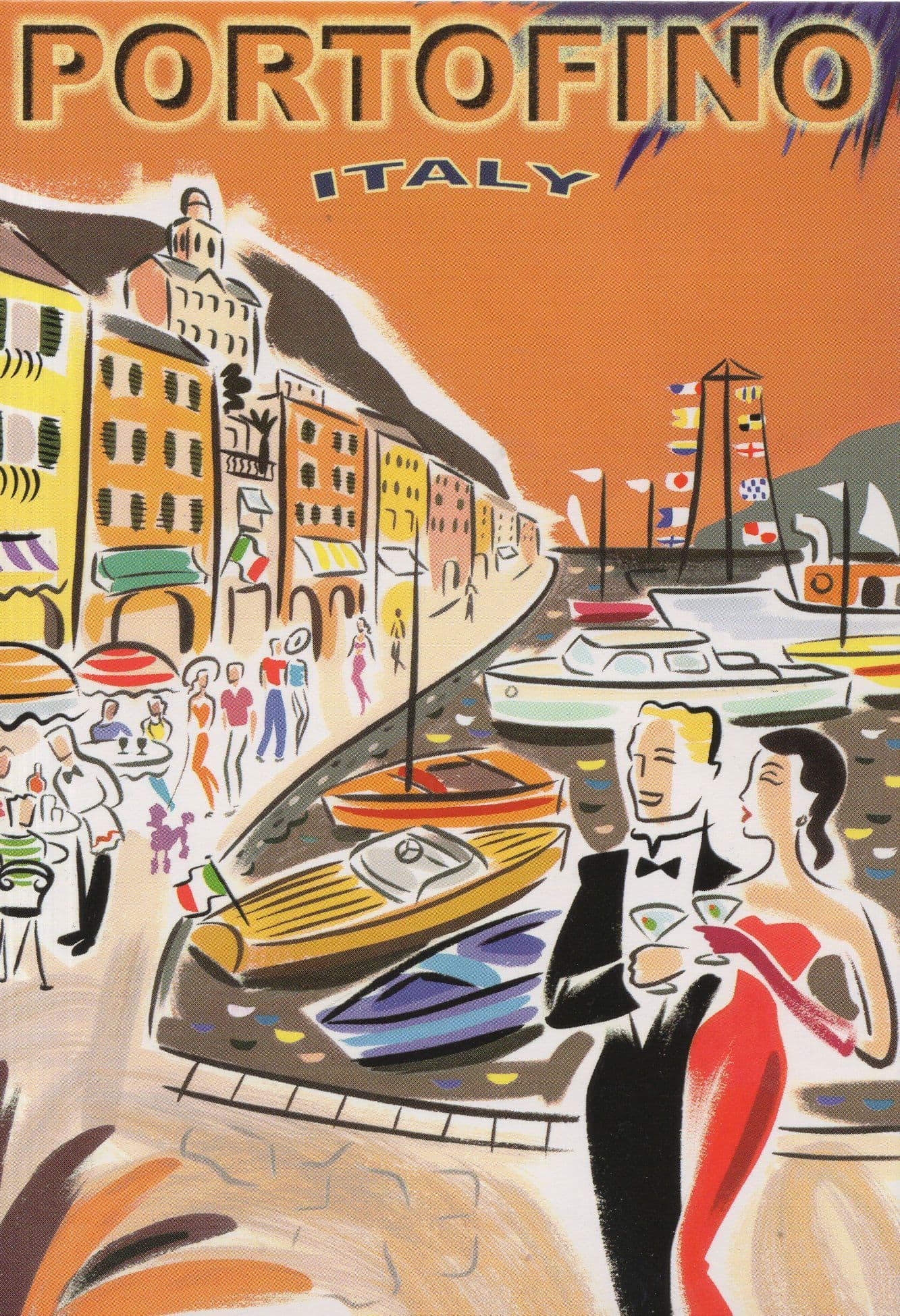 Portofino Boats River Italy Michael Crampton Painting Postcard