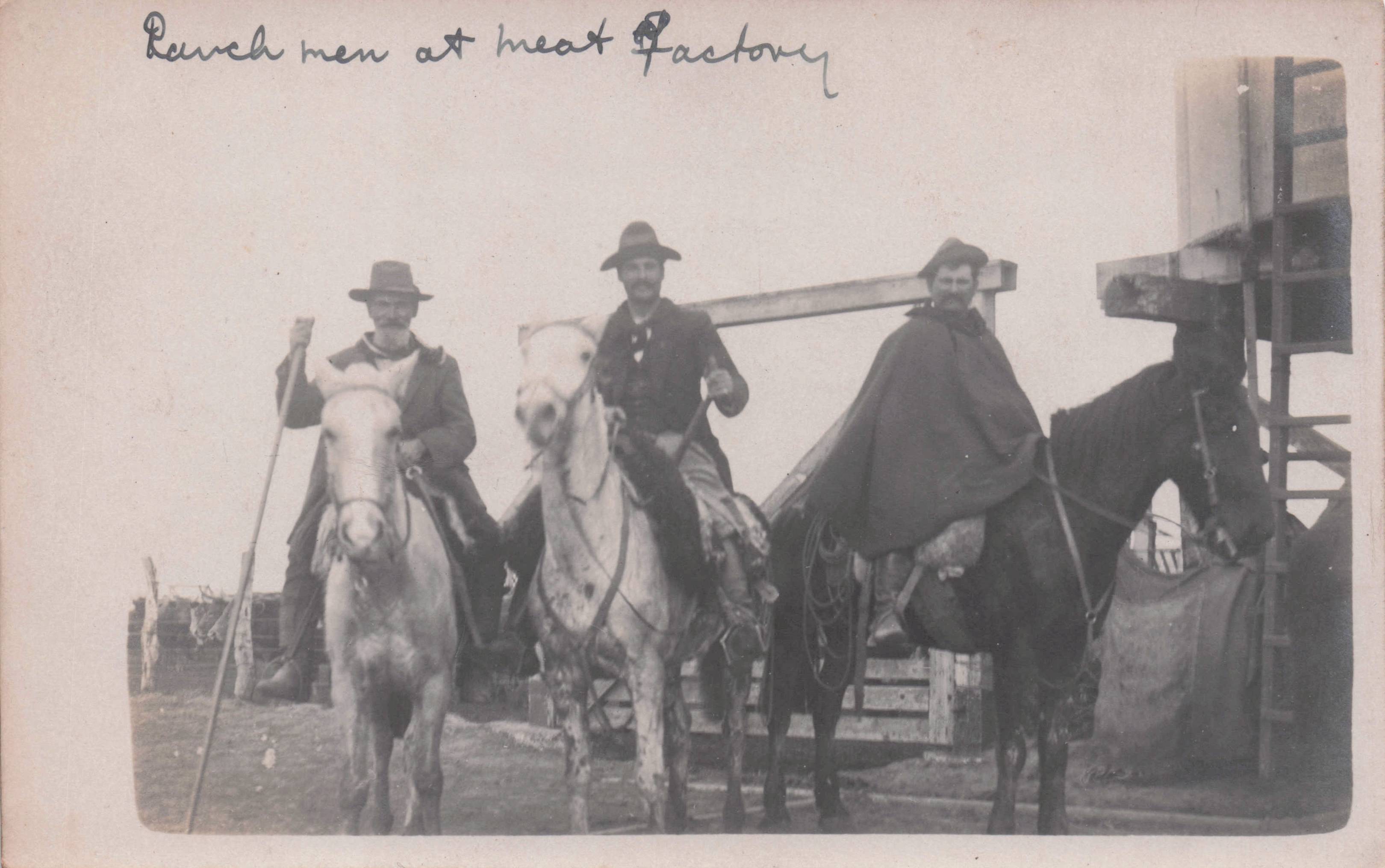 Ranch Cowboy Rodeo Men at Montevideo Meat Factory Antique Postcard