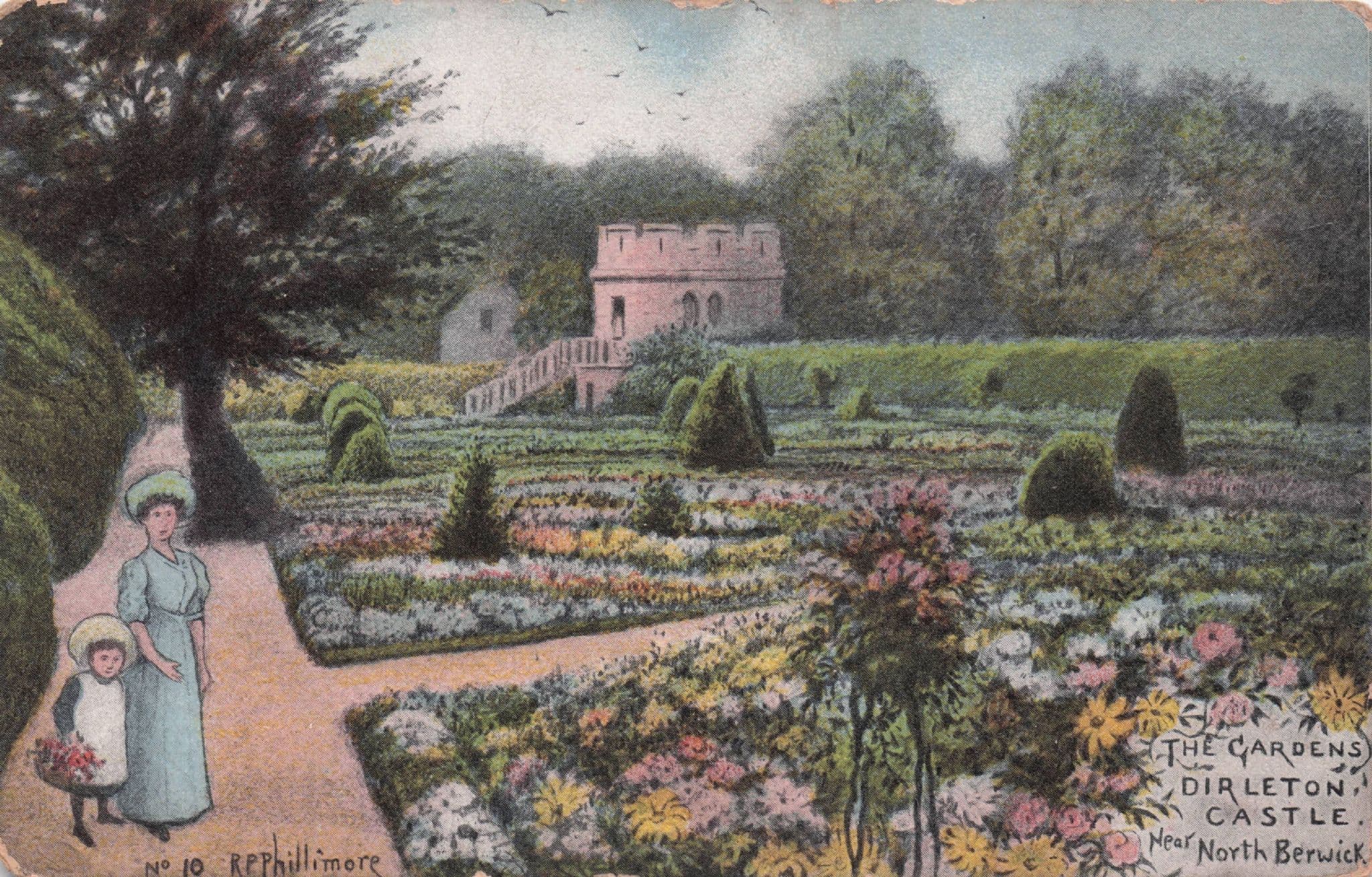 Posh Lady at Dirleton Castle Gardens Berwick Phillimore Old Rare Postcard