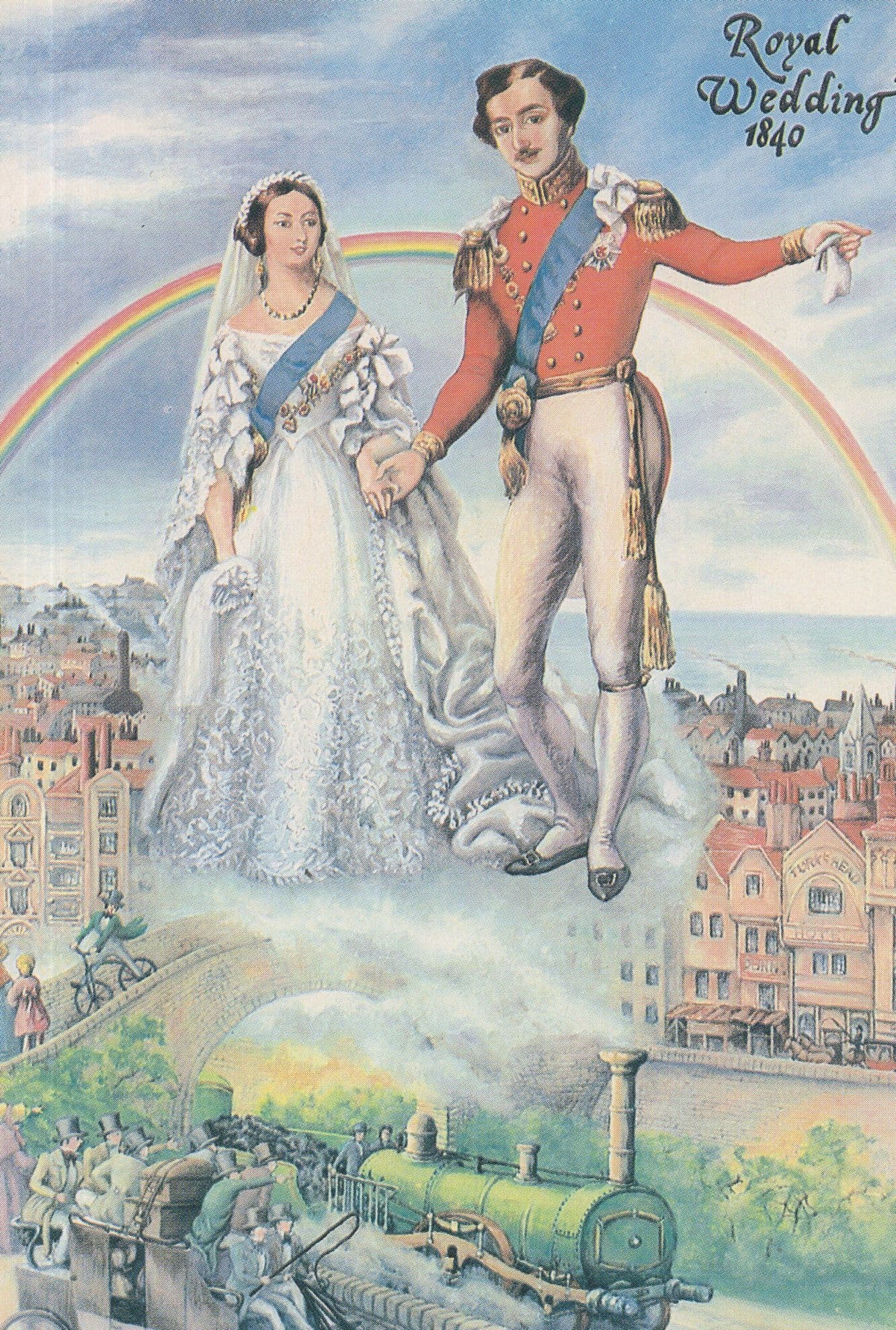 Queen Victoria Royal Wedding in 1840 Albert Rainbow Train Postcard