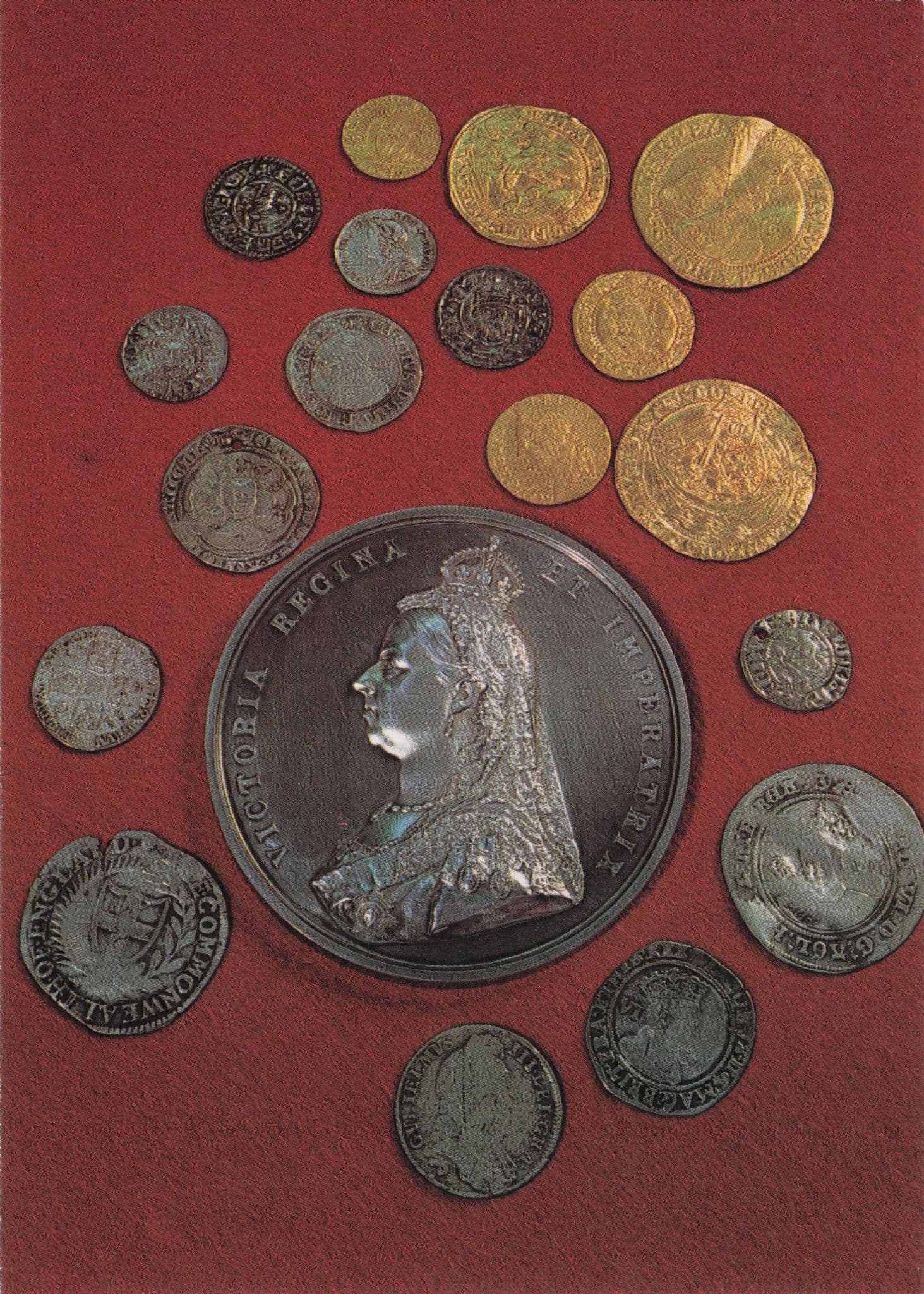 Queen Victoria's Antique Royal Golden Medallion & Old Coins Sussex Postcard