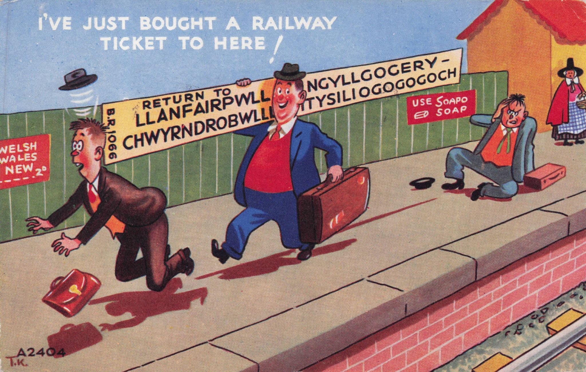 Railway Ticket To Llanfair Train Travel Old Comic Postcard