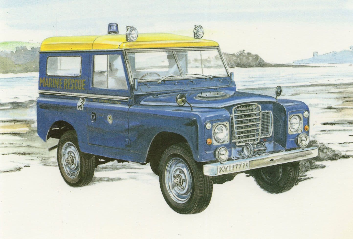 88 Inch Hard Top Military LandRover Vehicle Painting Postcard