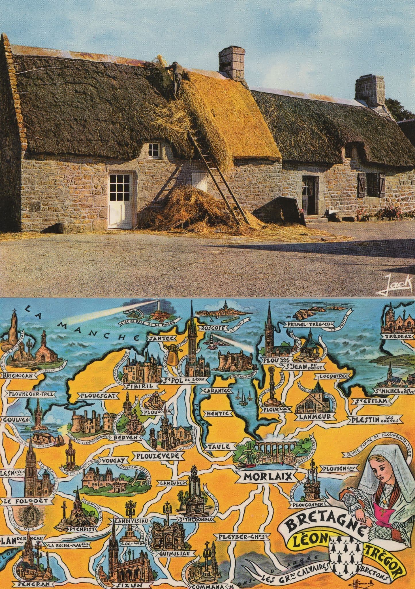 Roof Thatcher In Brittany France French Map 2x Postcard s