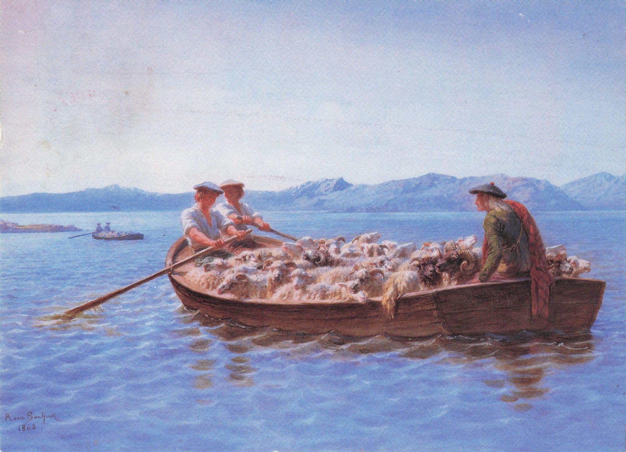 Rosa Bonheur Changing Pastures Scottish Sheep Boat Painting Postcard