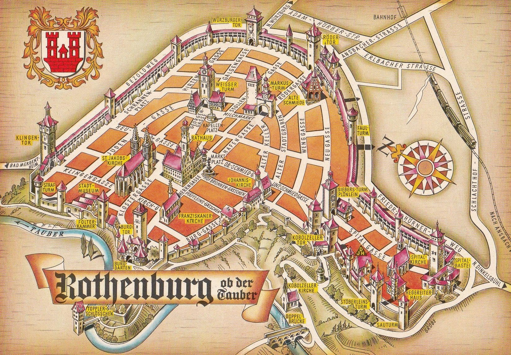 Rothenburg German Map Postcard