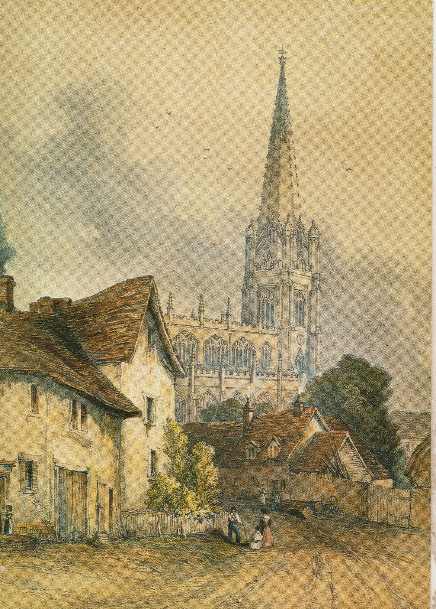 Saffron Walden Church Essex TC Dibden 1841 Painting Postcard
