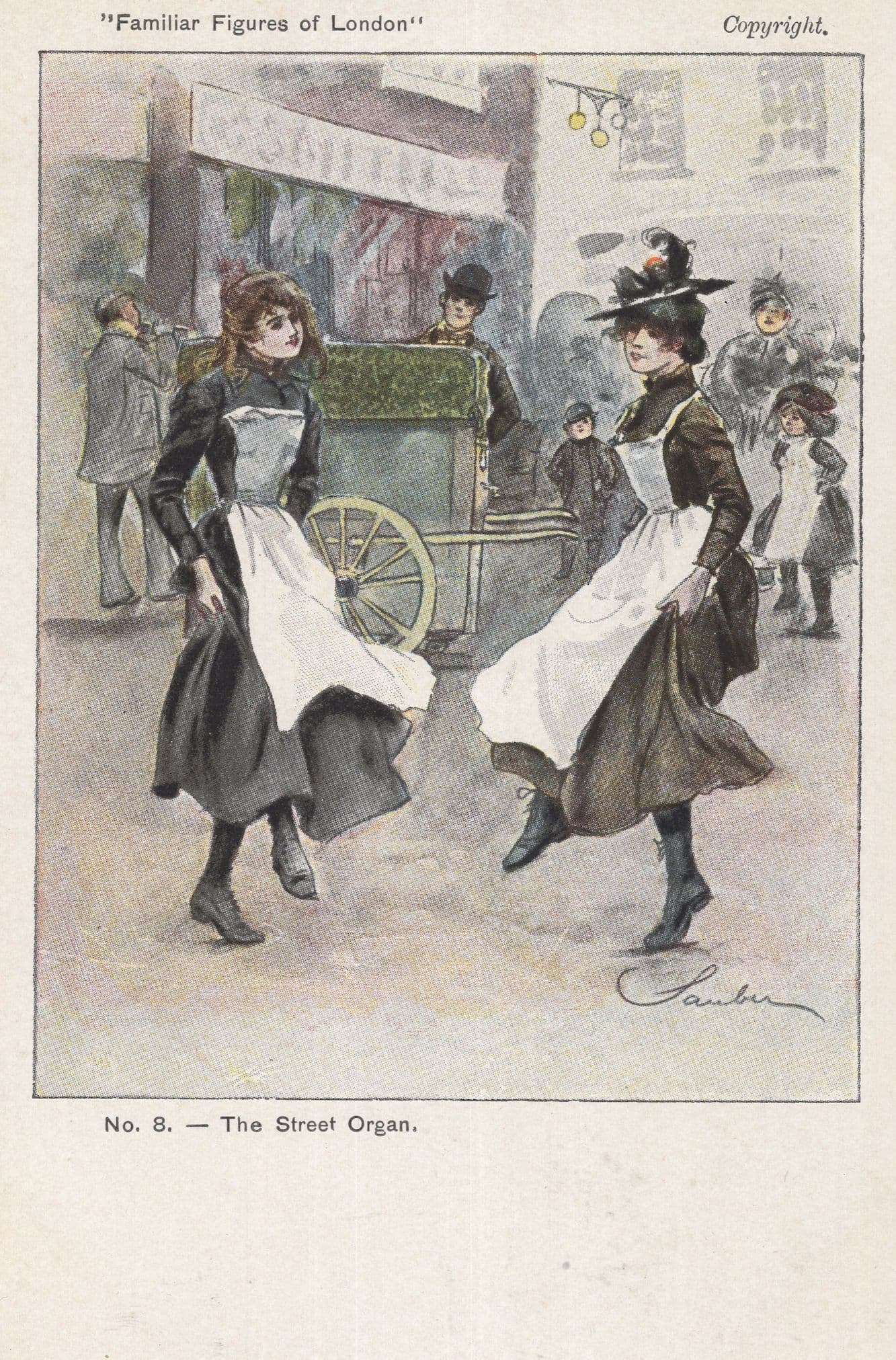 Familiar Faces Of London The Street Organ Dancing Old Postcard