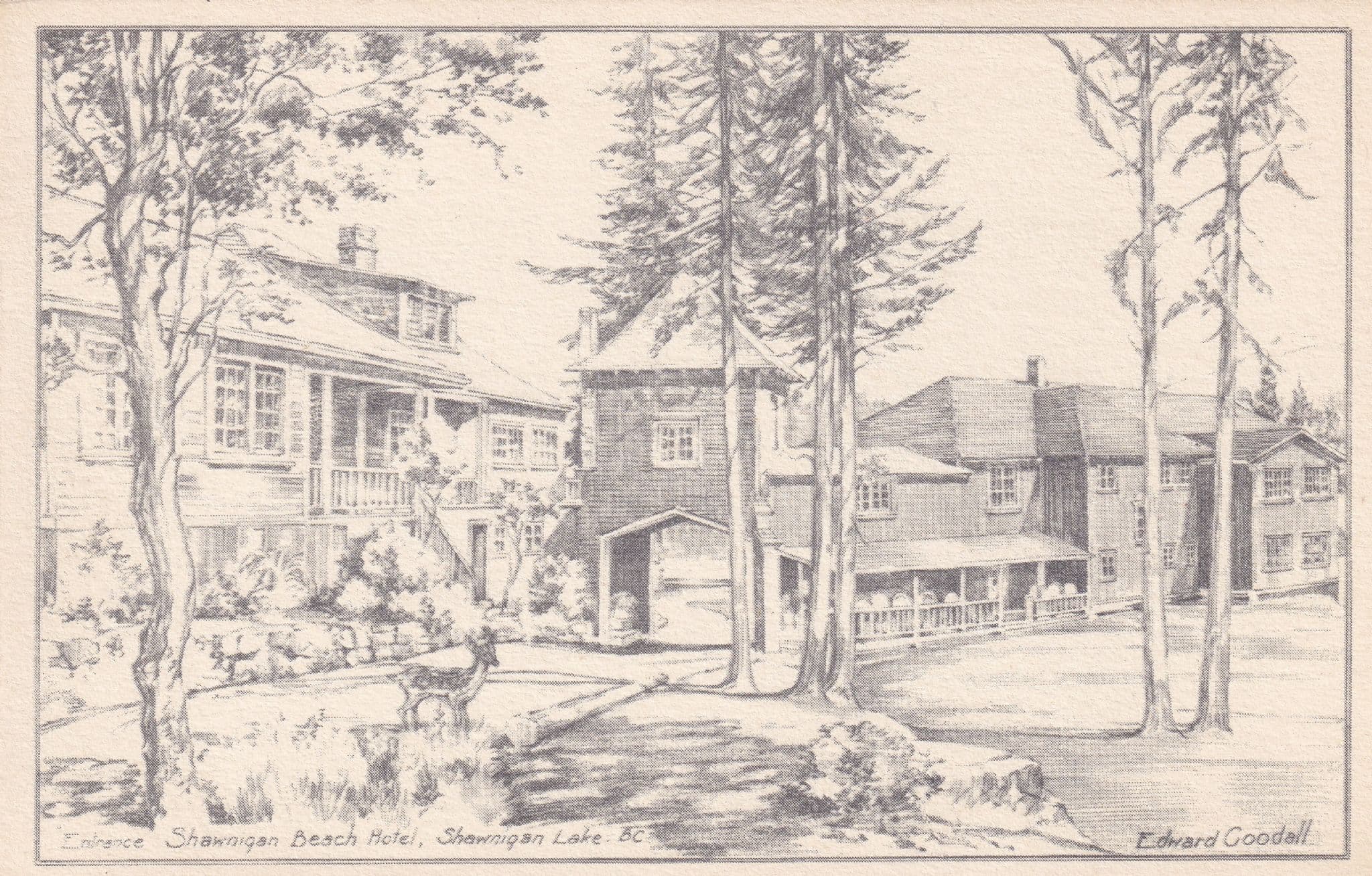 Shawnigan Beach Hotel BC Old Artist Canadian Postcard