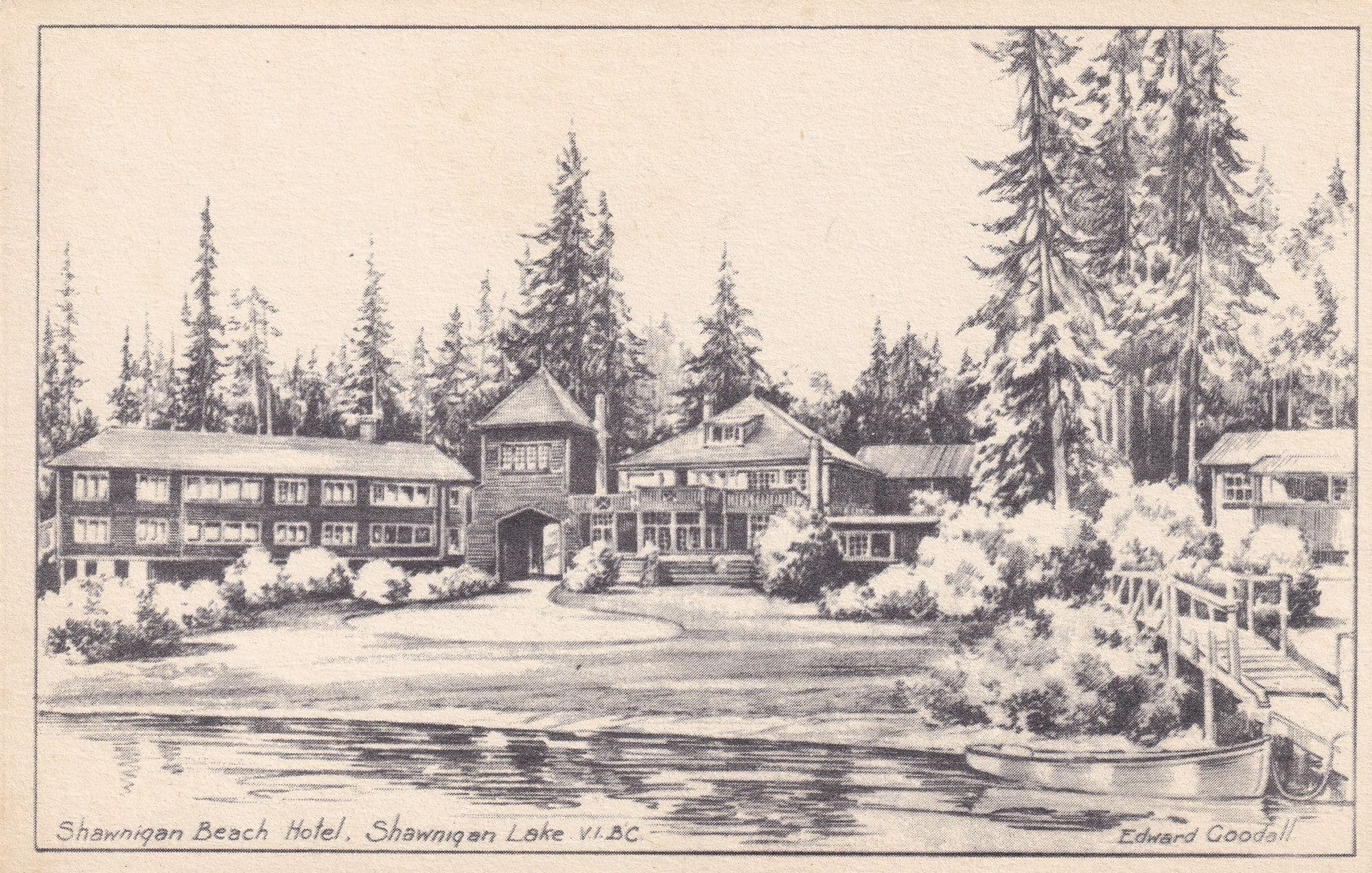 Shawnigan Lake Beach Hotel BC Canada Canadian Artist Old Postcard