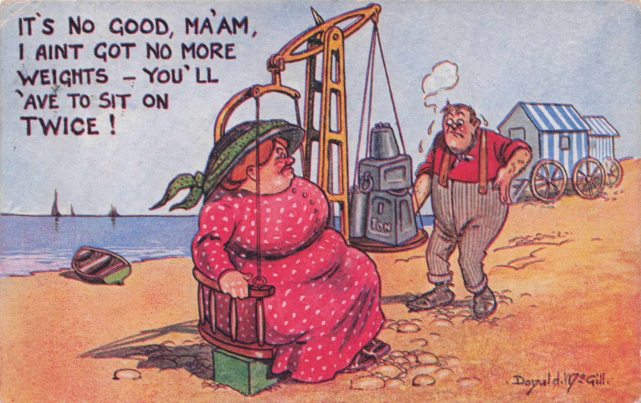 Fat Lady Antique Diet Beach WW1 Weighing Scales Comic Old Postcard
