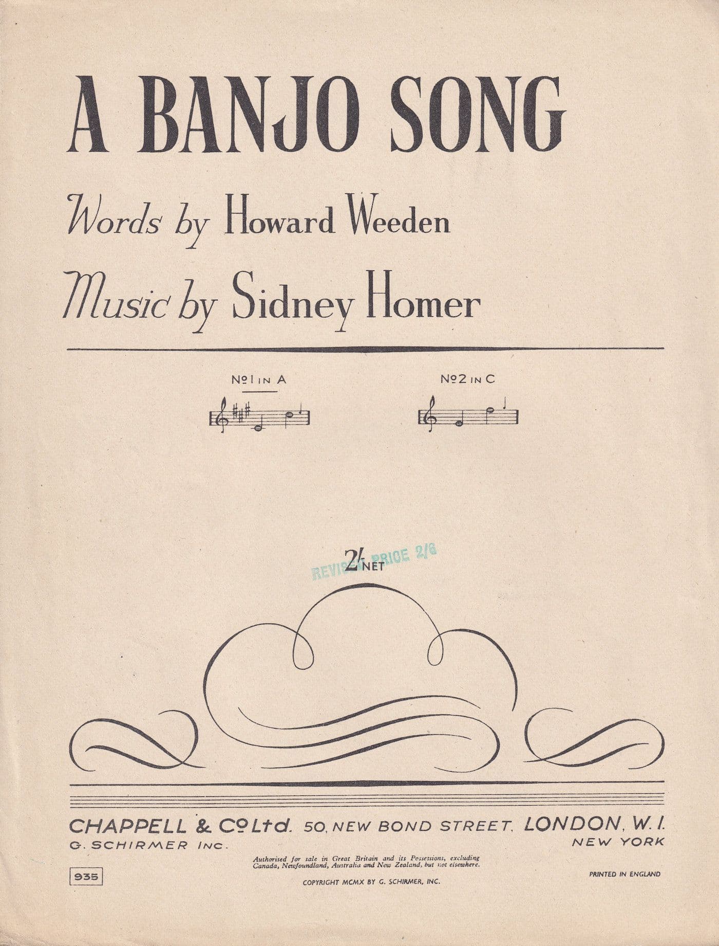 A Banjo Song Sidney Homer Howard Weedon Olde Sheet Music
