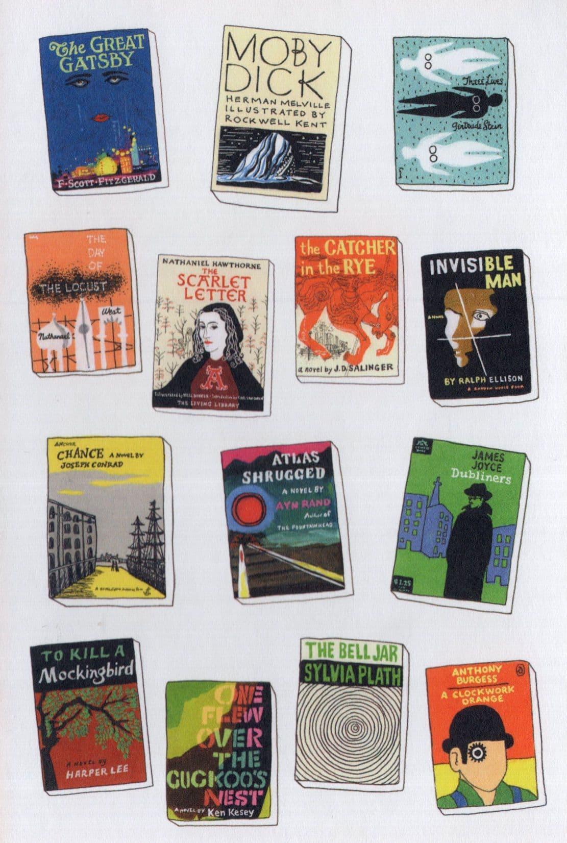 A Clockwork Orange Great Gadsby Invisible Man Book Bookshelf Postcard