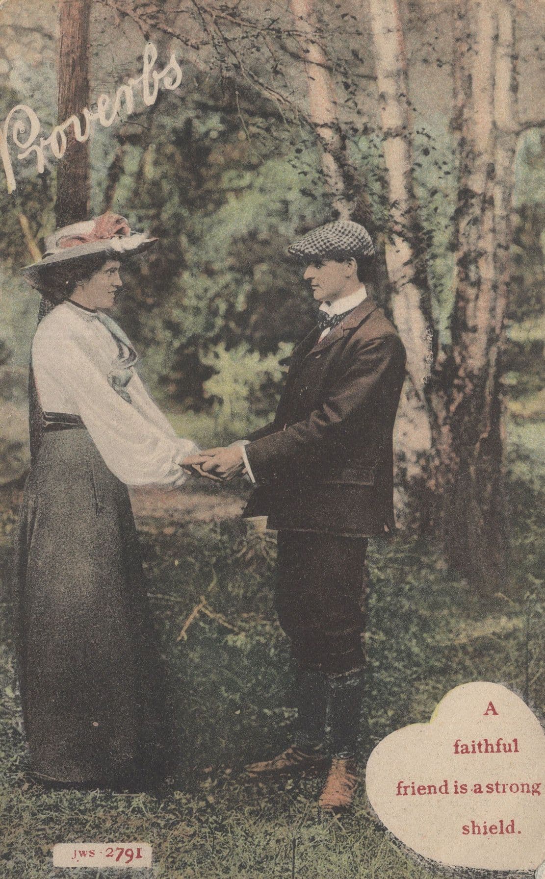 A Faithful Friend Is A Strong Shield Rare Proverb Old Postcard