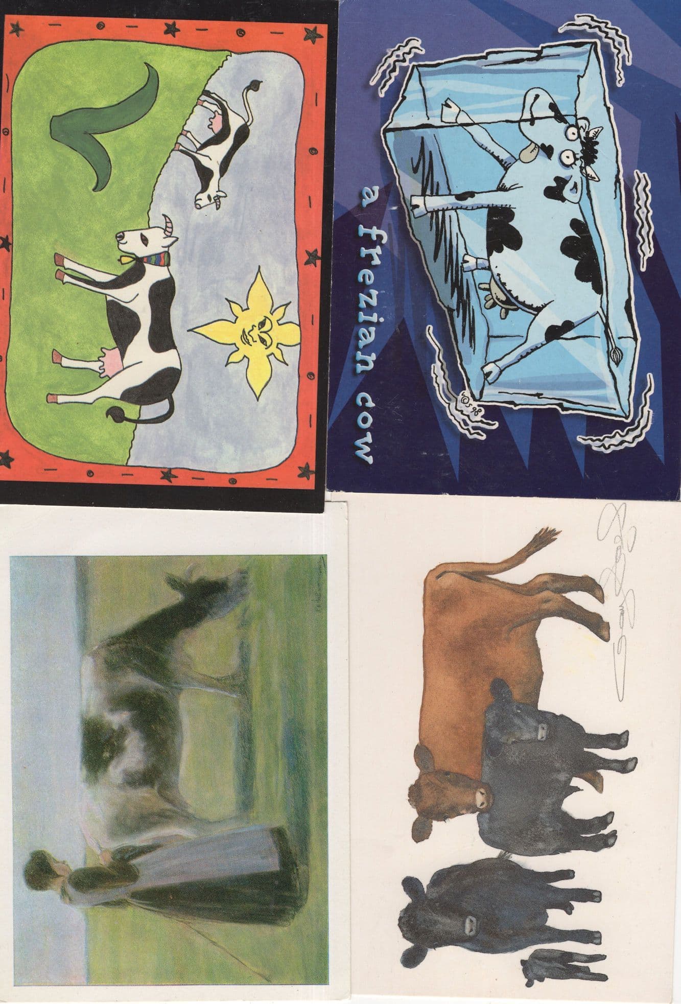 A Frezian Cornwall Vegan Polish Cow Painting & Comic 4x Postcard s