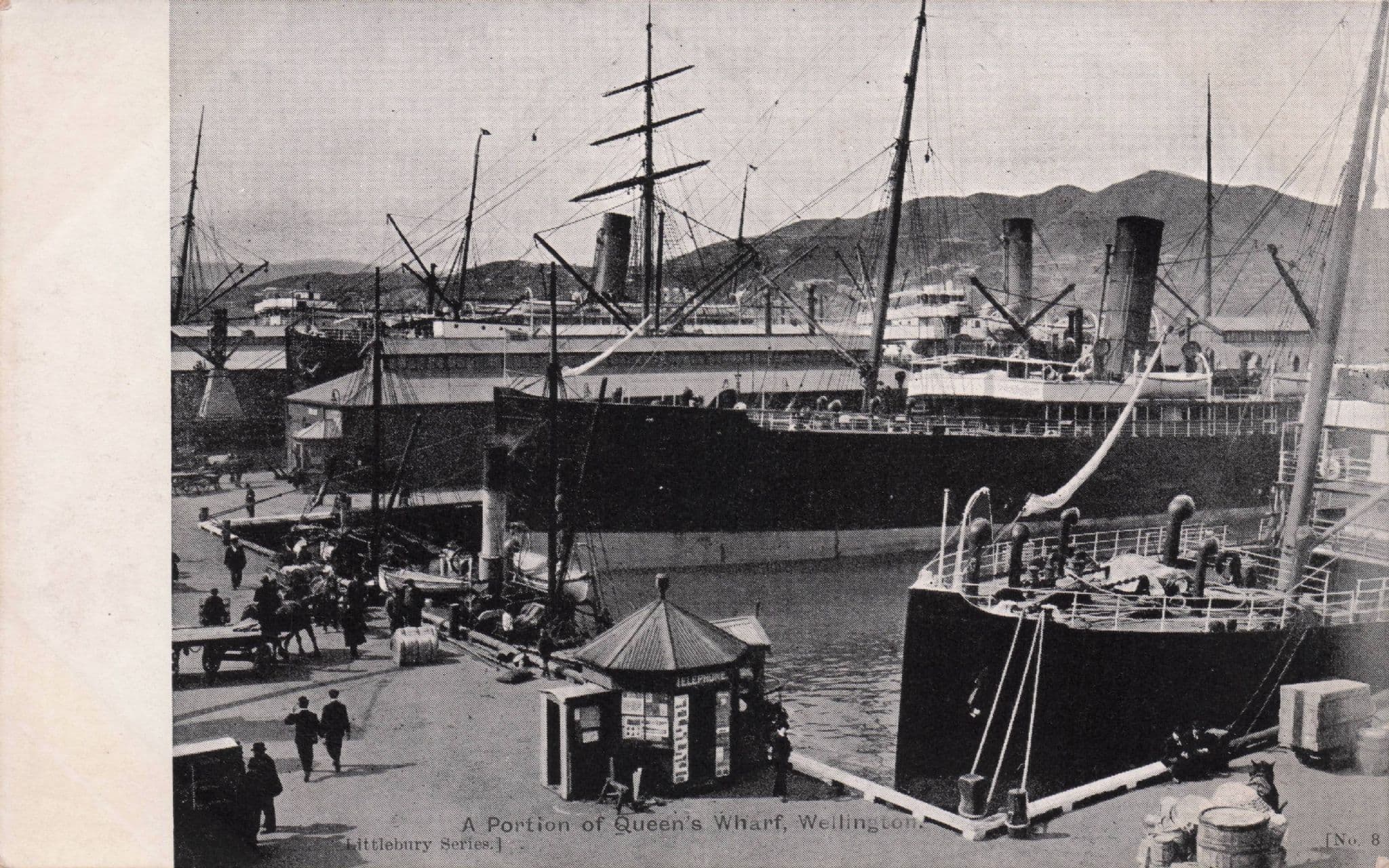 A Portion Of Queens Wharf Wellington Australia Ships Dock Old Postcard
