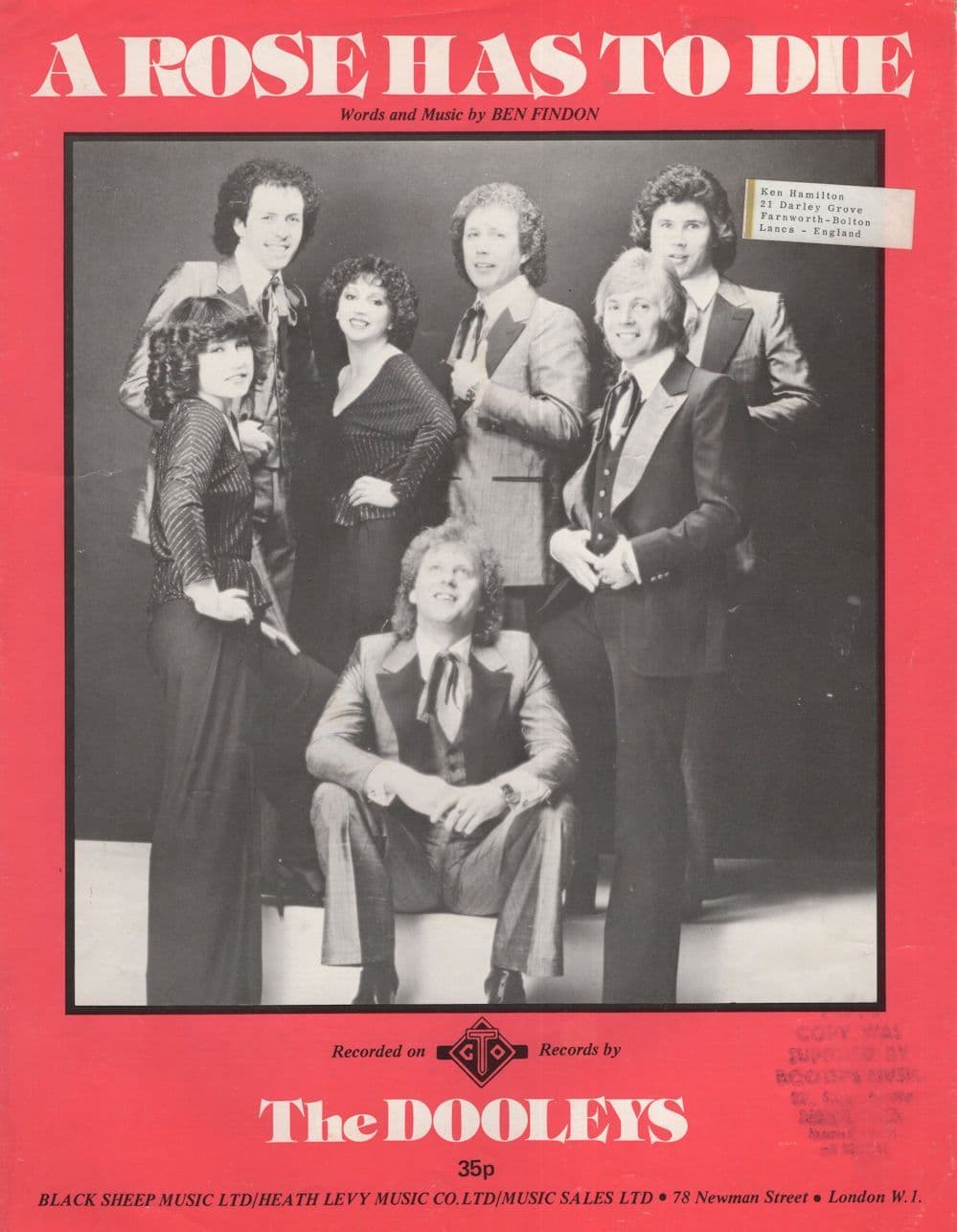 A Rose Has To Die The Dooleys Sheet Music