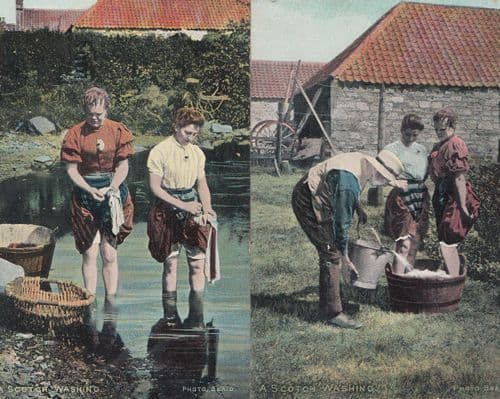 A Scotch Scot Washing 2 Antique Scotland Postcard s EX