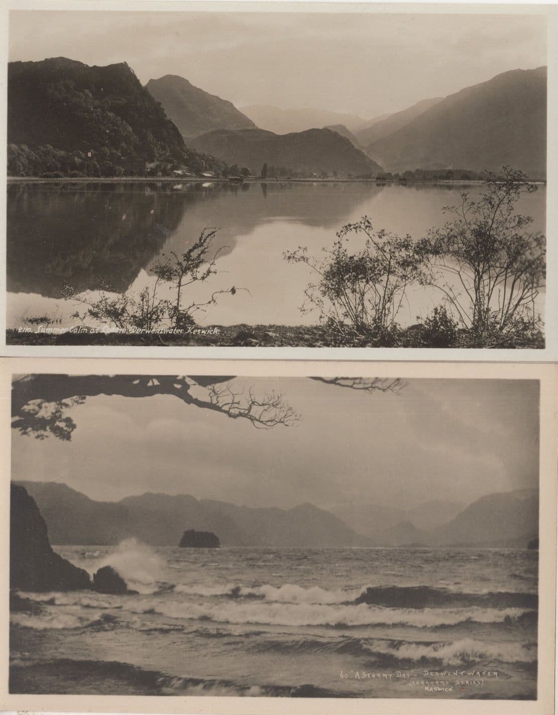 A Stormy Day Derwentwater 2x Cumbria Old Postcard s