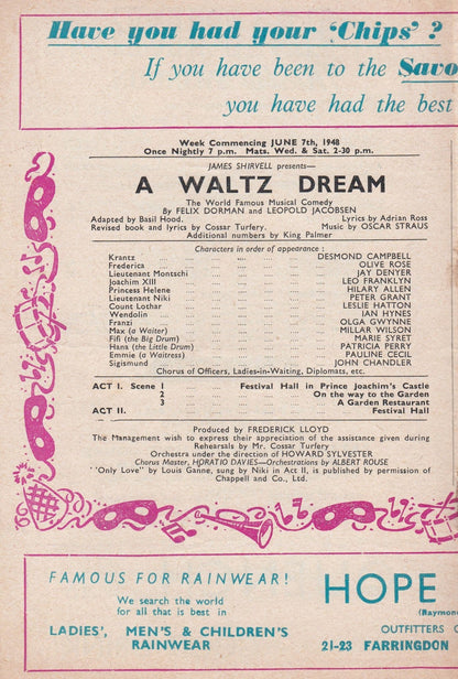 A Waltz Dream Swindon Wiltshire Old Musical Theatre Programme