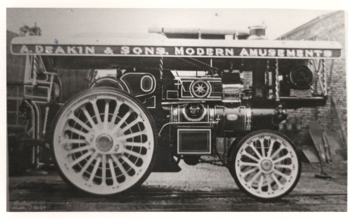 A.Deakin & Sons Amusements Fair Advertising Steam Engine Vintage Photo