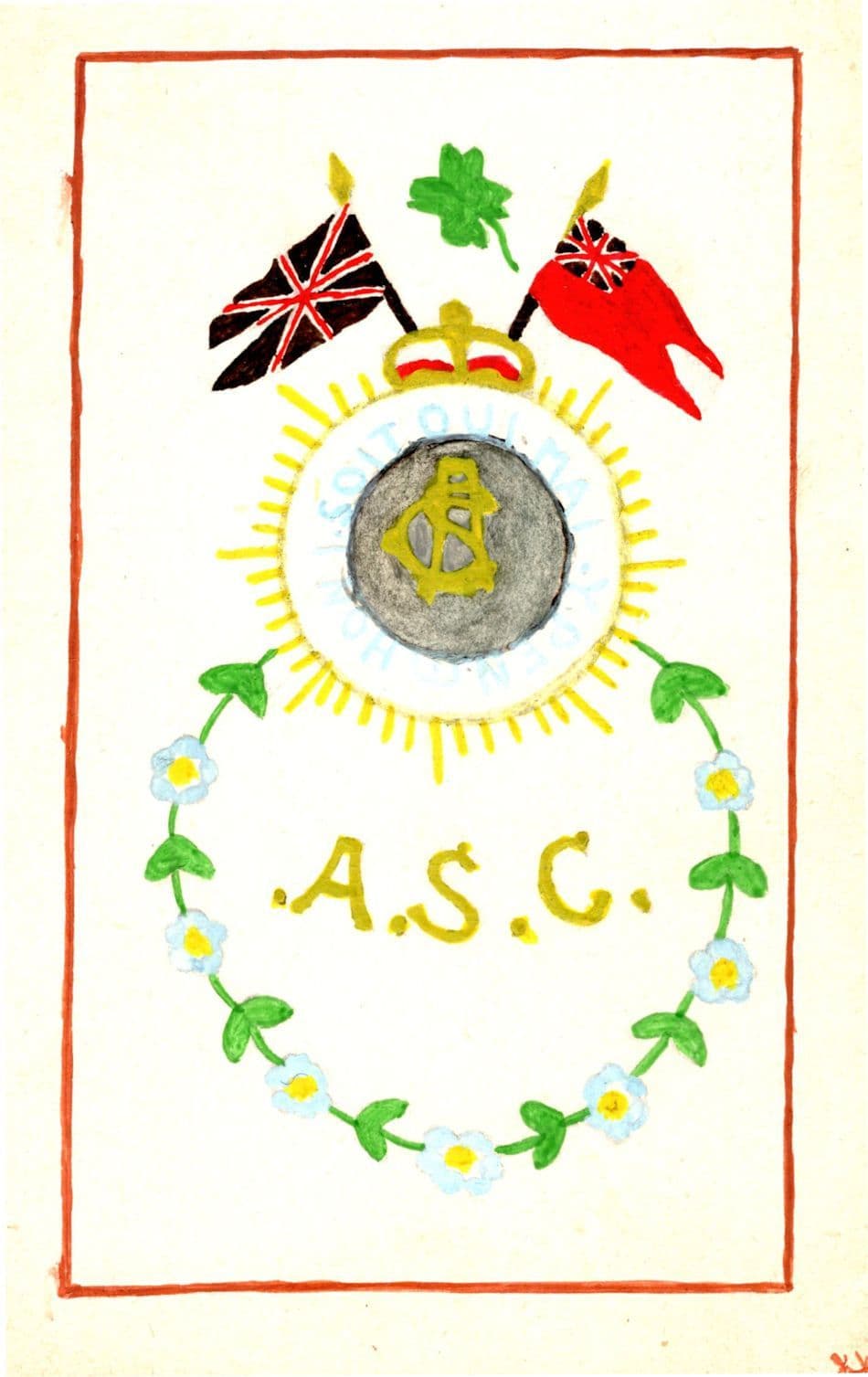 A.S.C. Army Service Corps Hand Painted Old Military WW1 Postcard