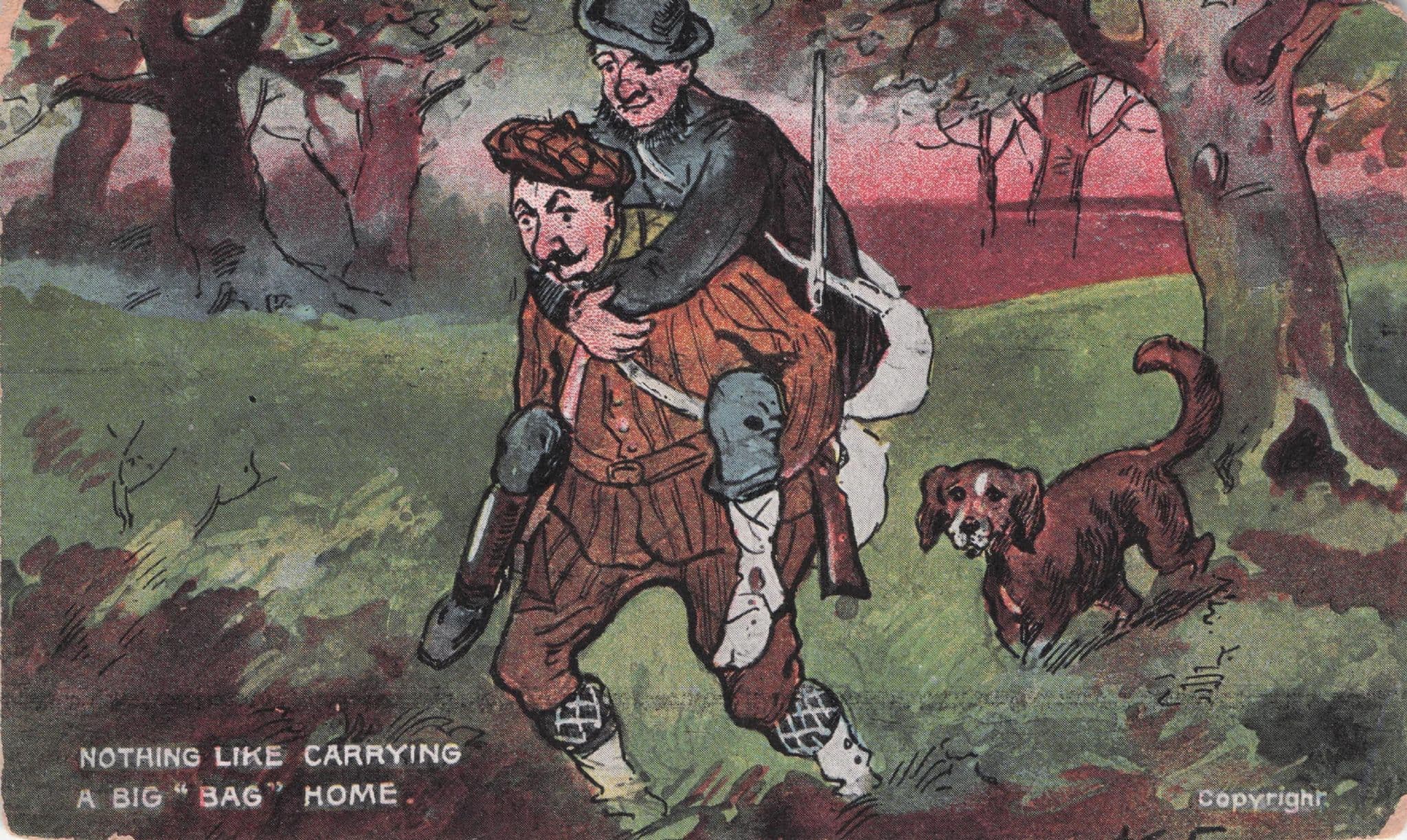 Carrying A Big Bag Home Animal Hunting Sports Comic Old Postcard