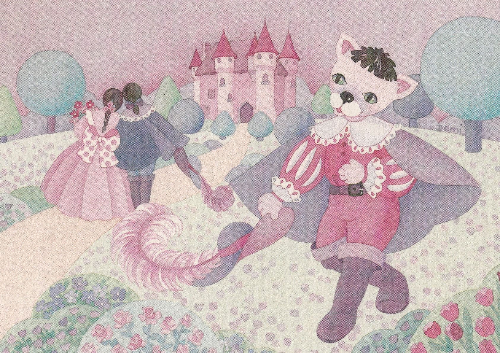 Cinderella Cat Prince Charming Pink Castle French Cat Postcard