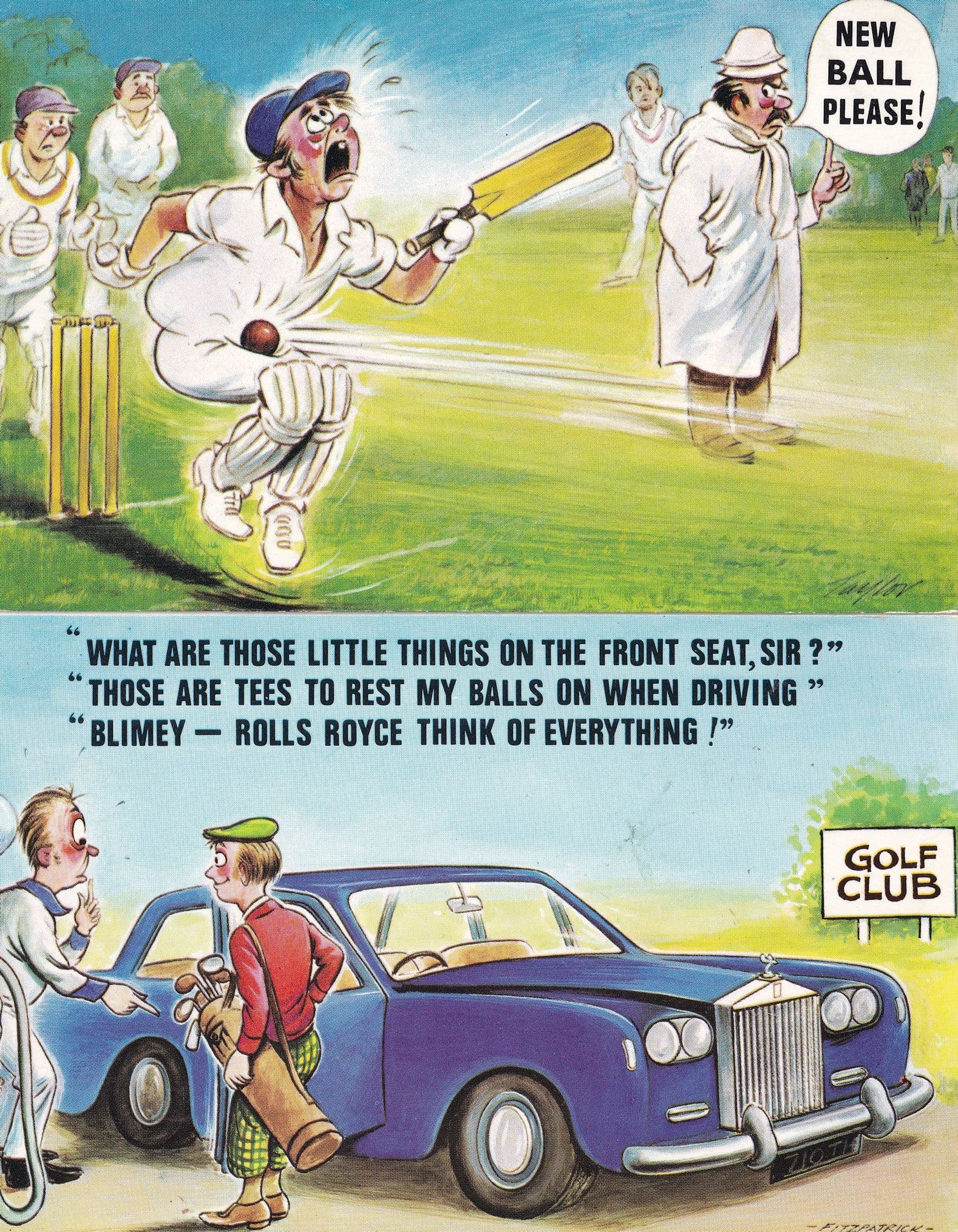 Cricket Golf 2x Testicles Balls 1970s Comic Postcard s