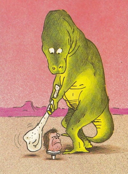 Dinosaur Playing Golf With Mans Head Club Prehistoric Comic Postcard