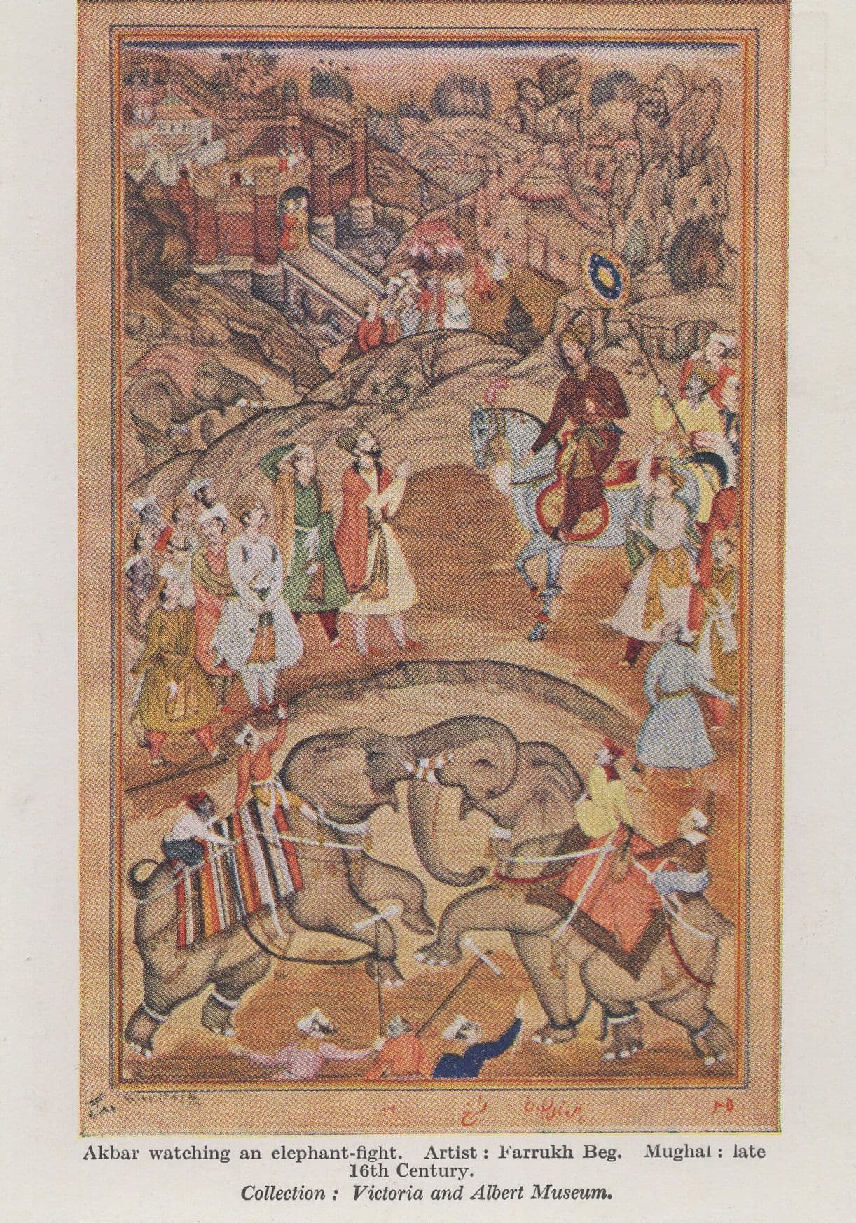 Abkra Watching An Elephant Fight Medieval Painting Postcard