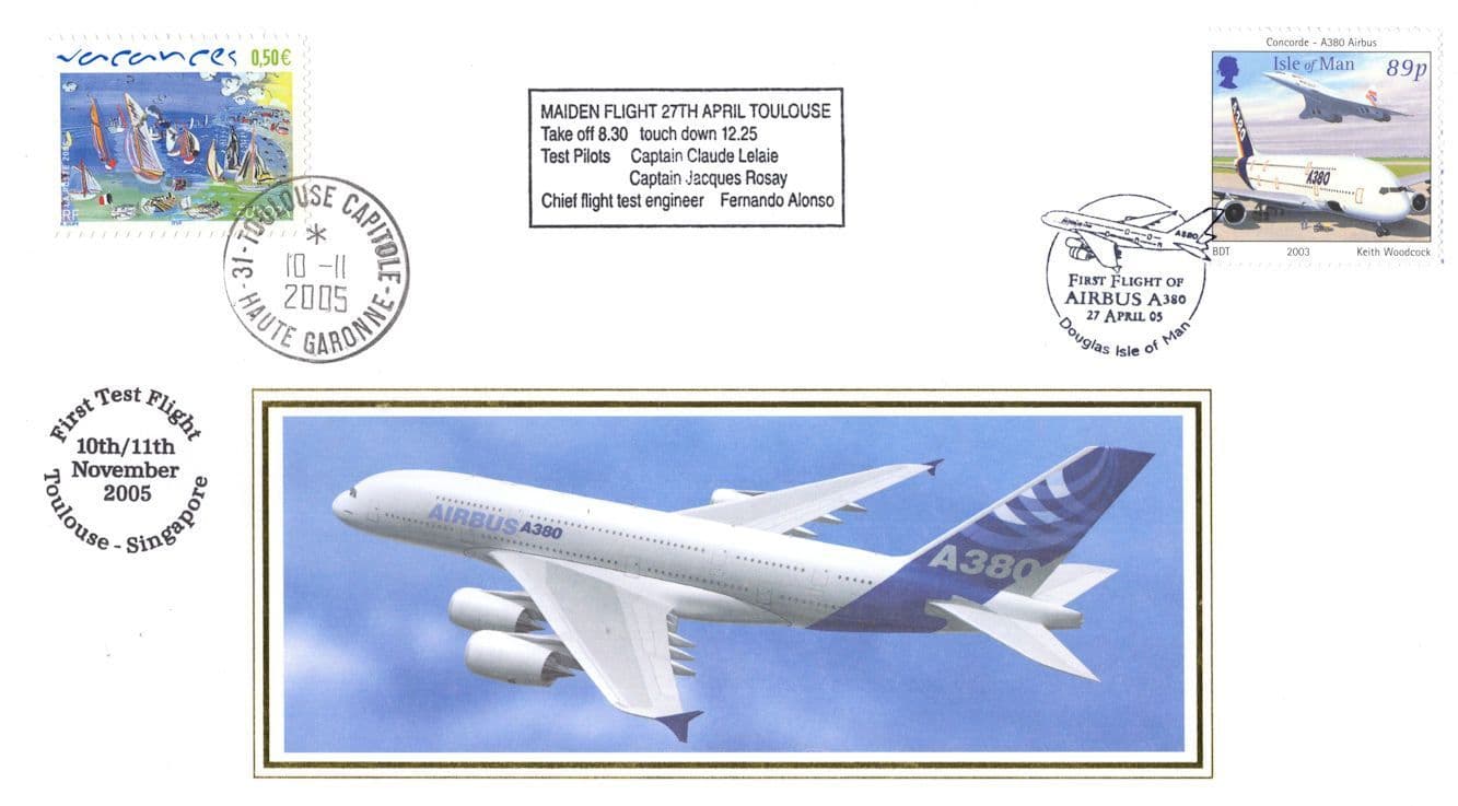 A380 Airbus Plane 2005 Rare First Test Flight Douglas Isle of Man FDC