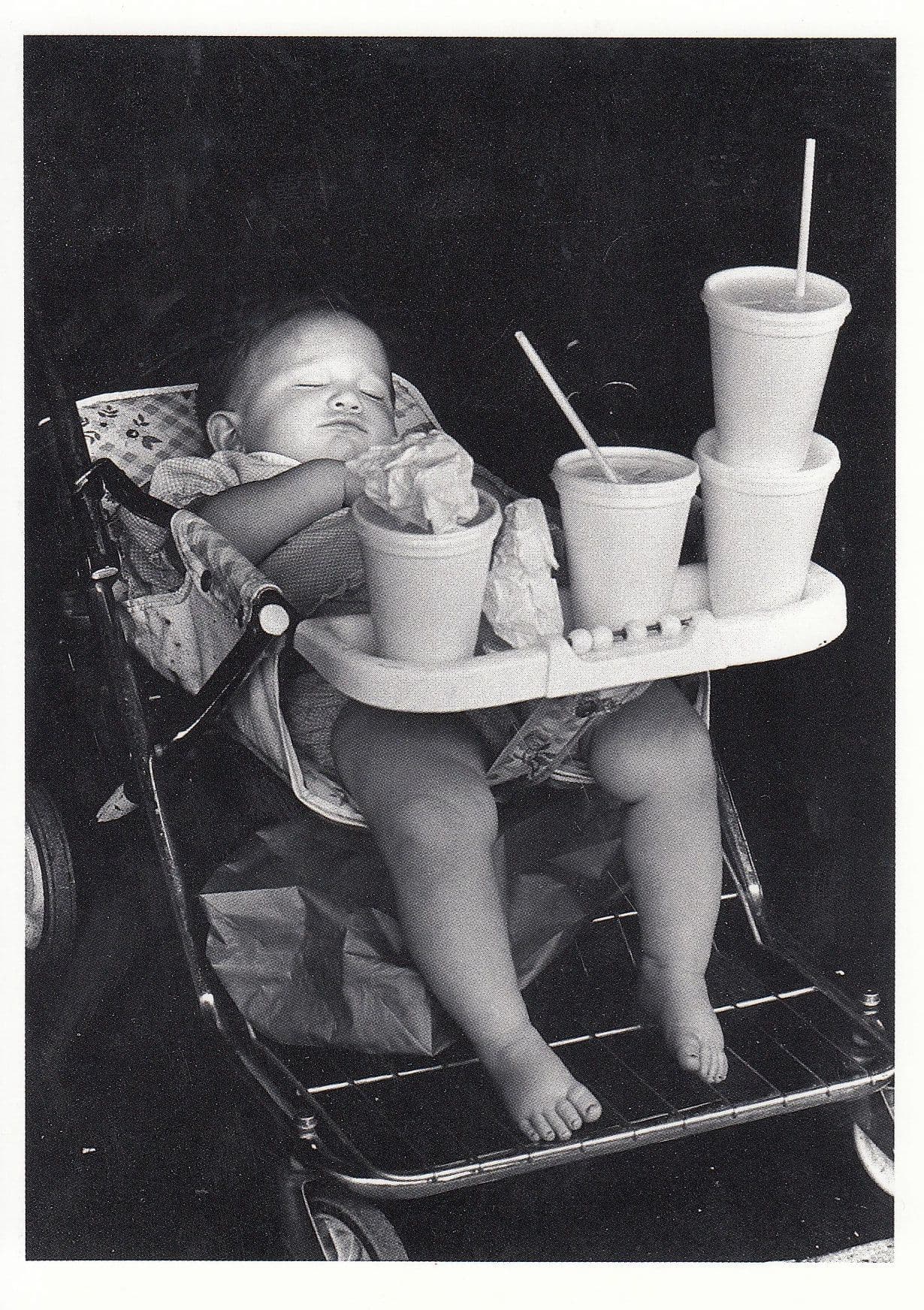 Baby in Pushchair Supersize Me Fizzy Drink Gluttony Art Postcard