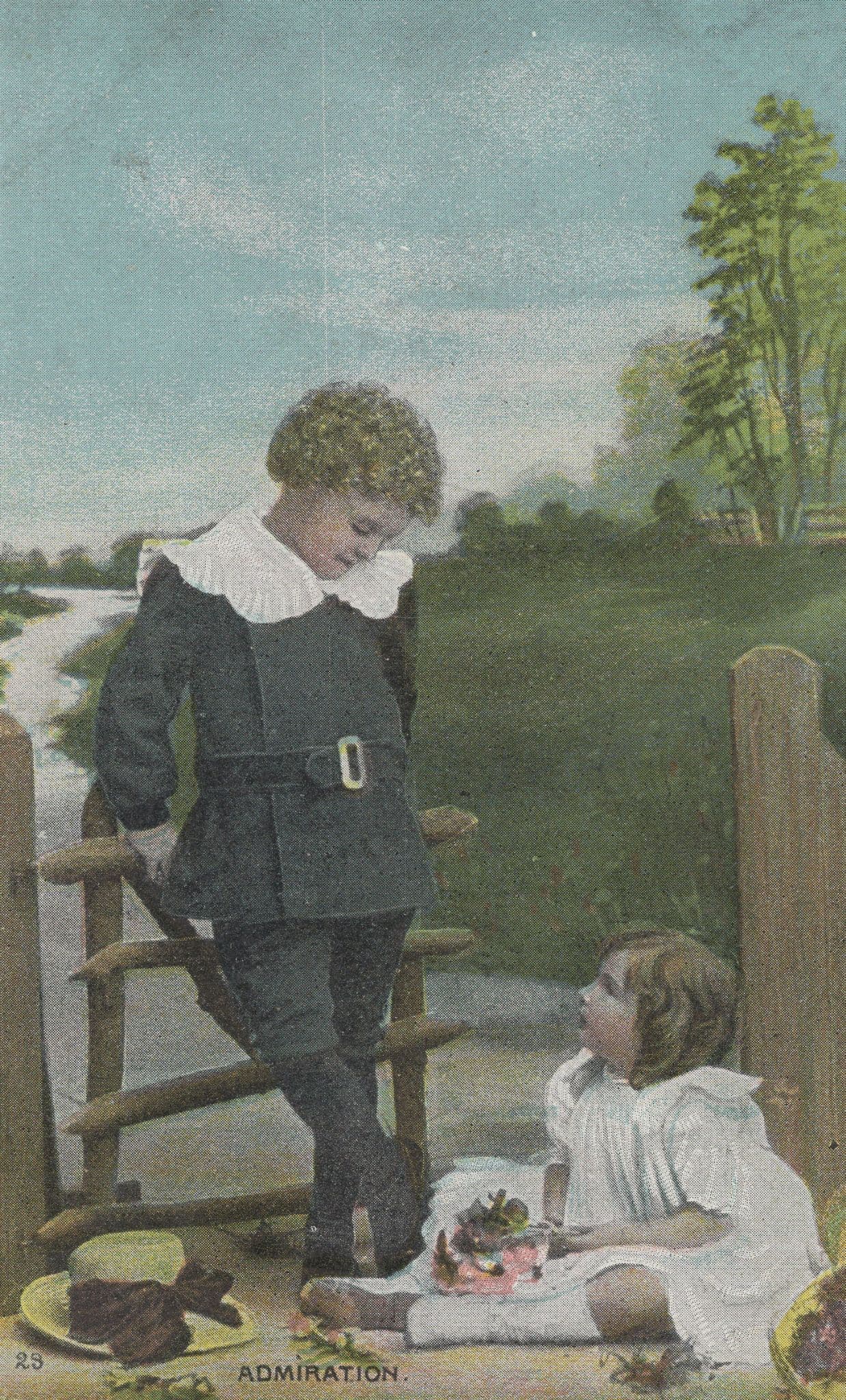 Admiration Children With Respect German Antique Postcard