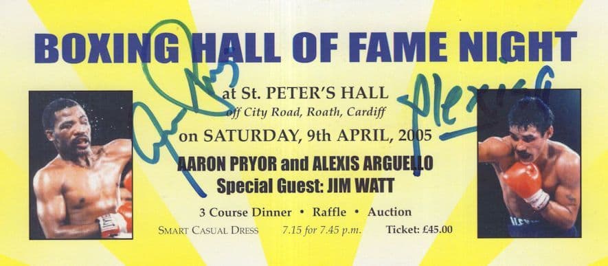 Aaron Pryor Alexis Arguello Boxing Dinner Boxer Hand Signed Ticket