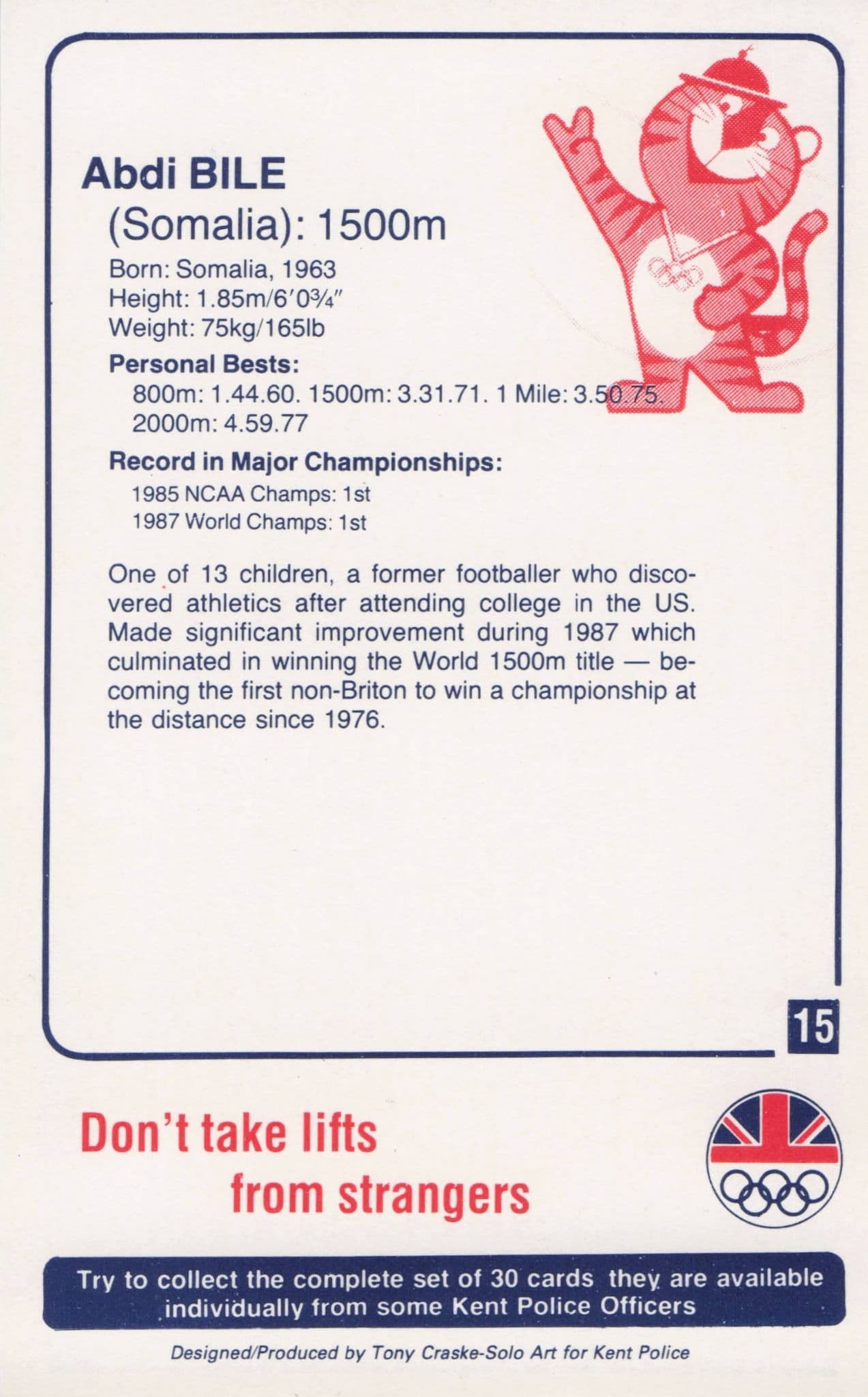 Abdi Bile Somalia Athlete 1988 Olympics Trade Card Photo