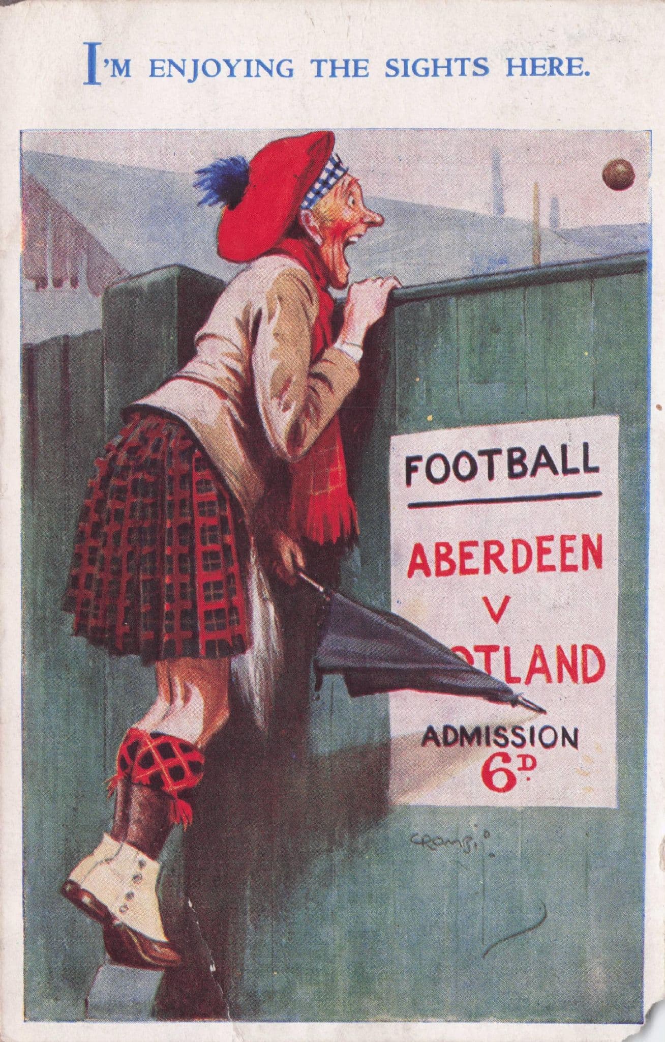 Aberdeen vs Scotland FC Antique 1940s Football Comic Postcard