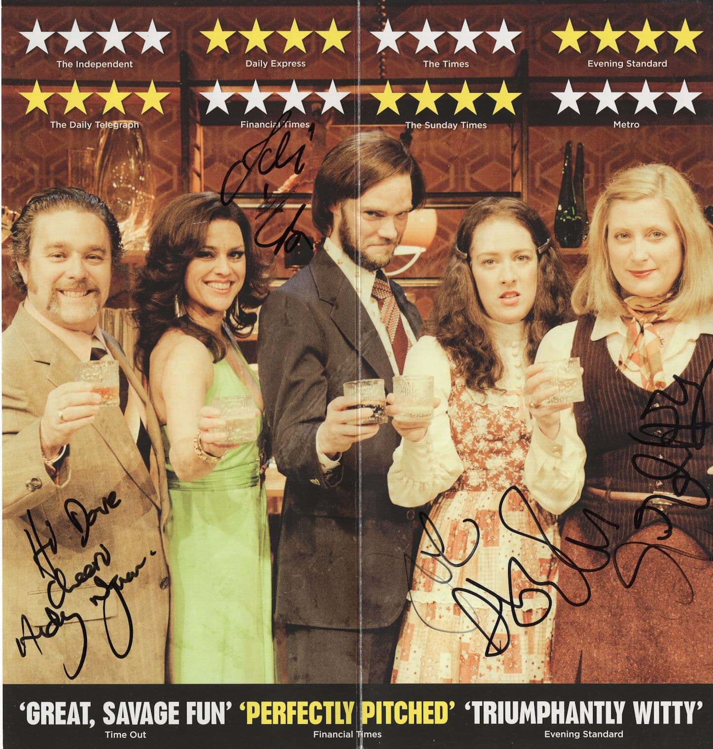 Abigails Party Joe Absolom Andy Nyman Susannah Harker 4x Hand Signed Theatre Flyer